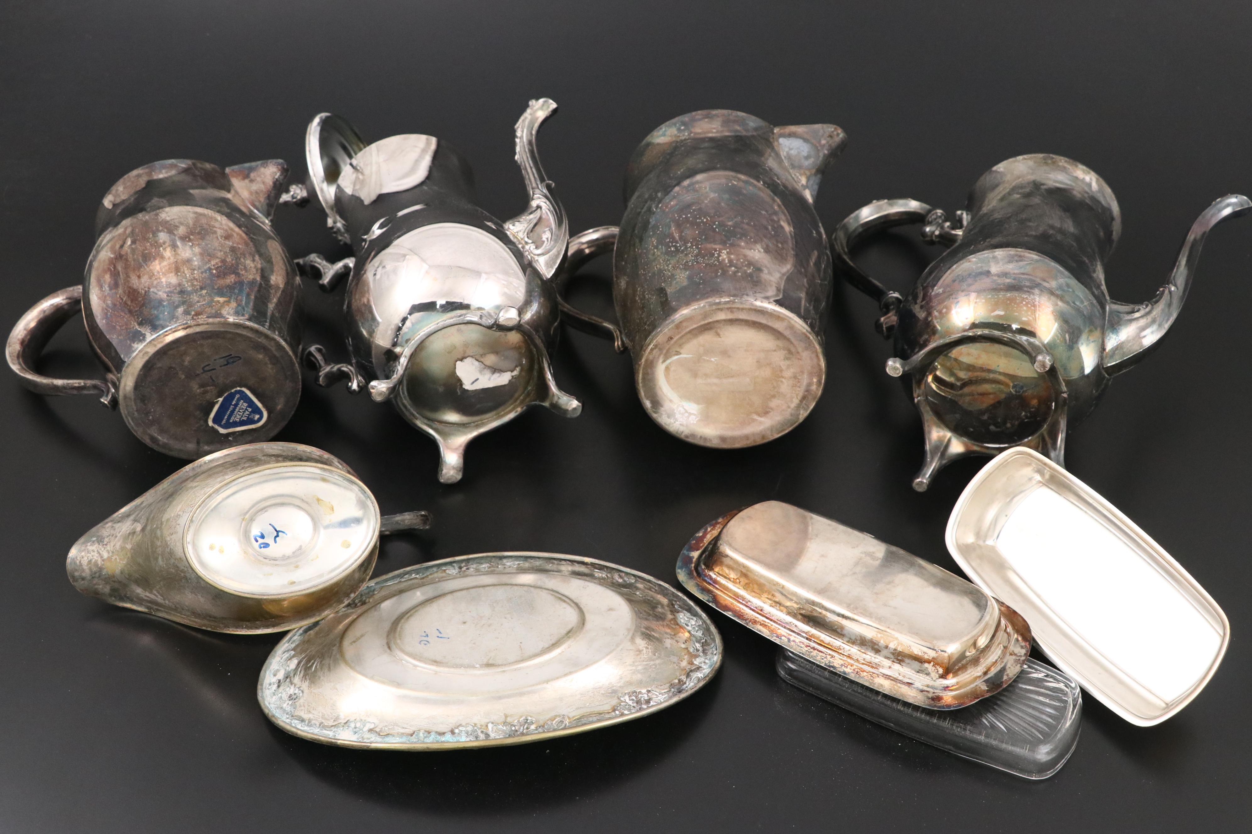 Oneida Silver Plate Pitchers with Other Teapots and Table Accessories