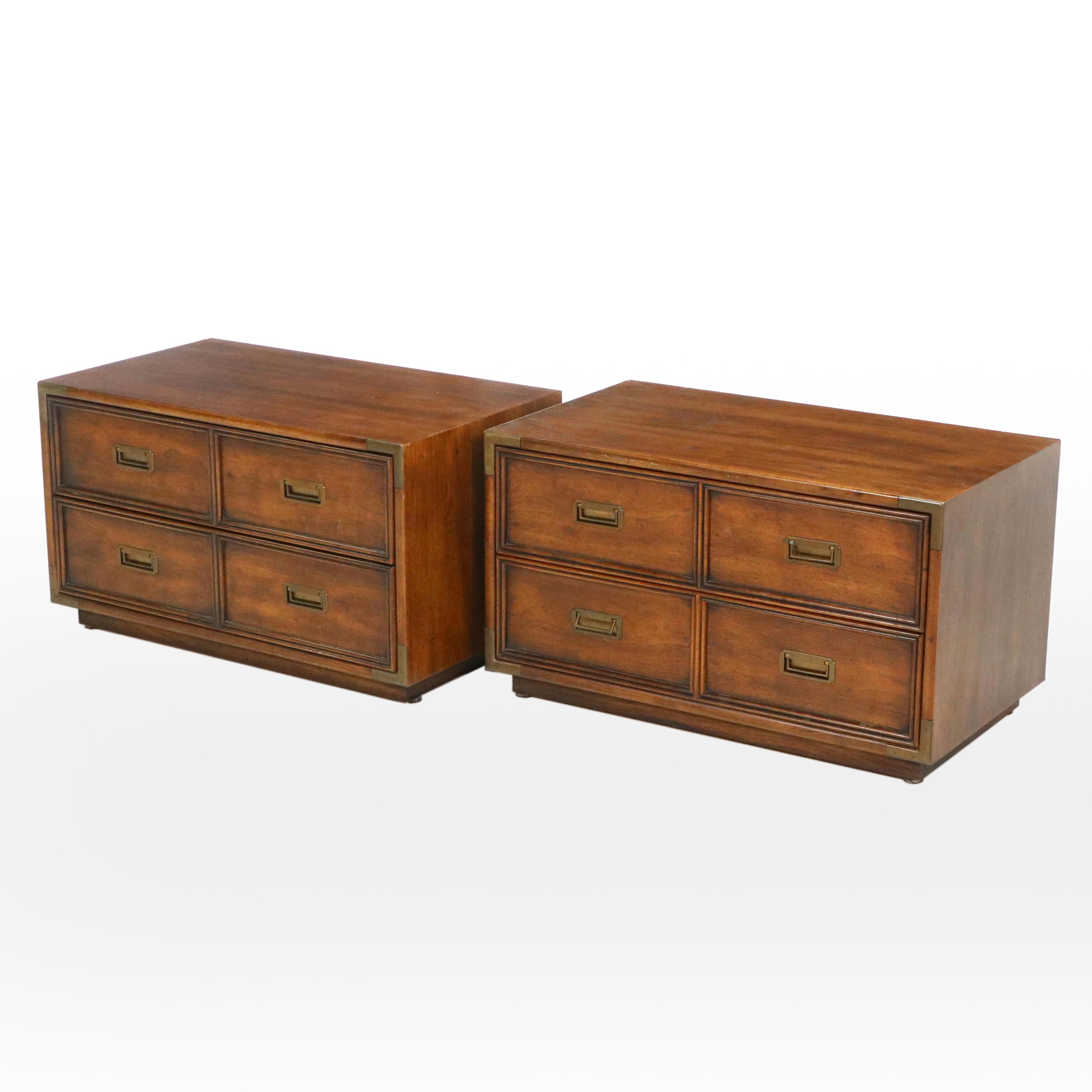 Henredon Furniture Campaign Style Walnut Two-Drawer Chests, Mid to Late 20th C.