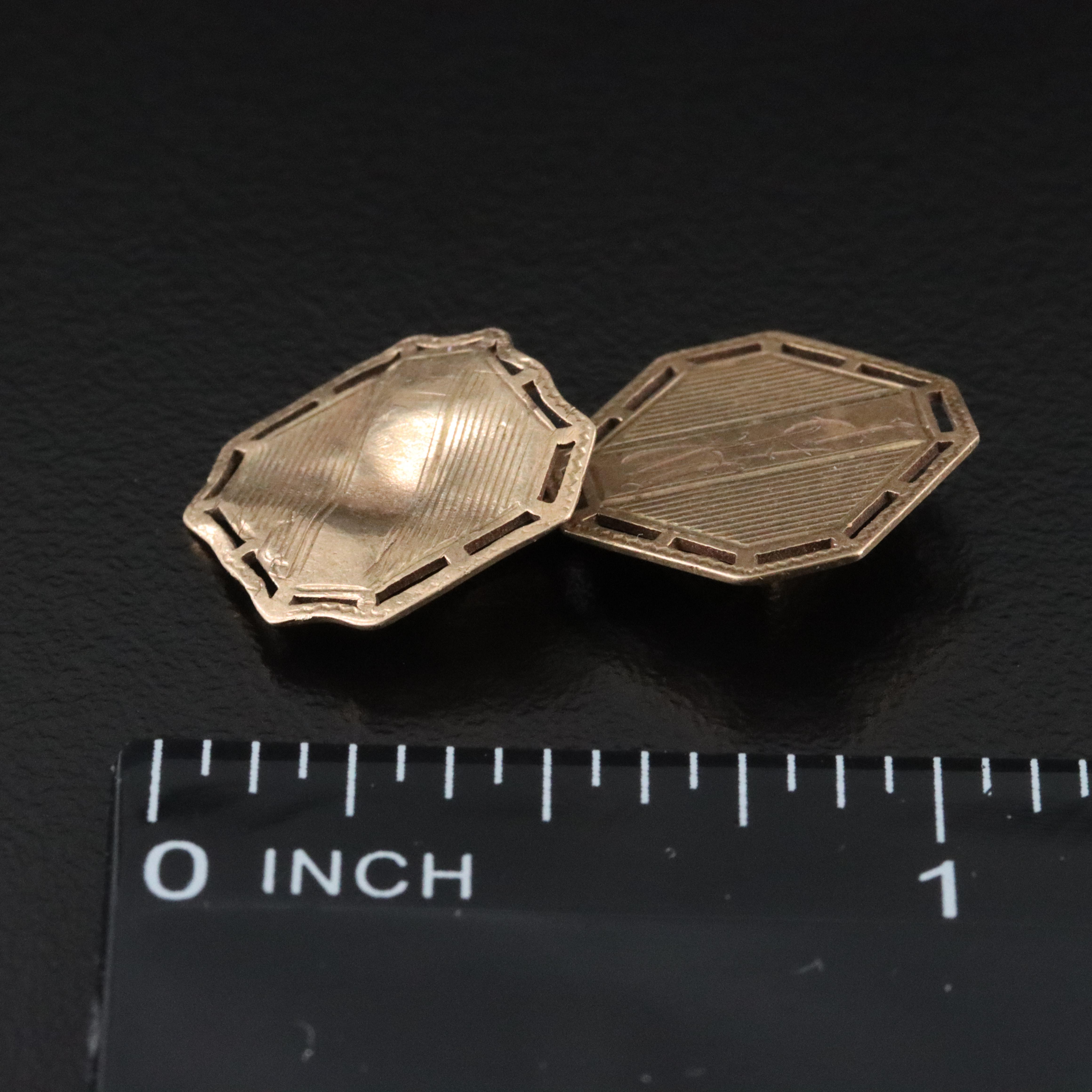 Scrap Vintage 10K Stick Pin and Cufflinks with Obsidian and Glass