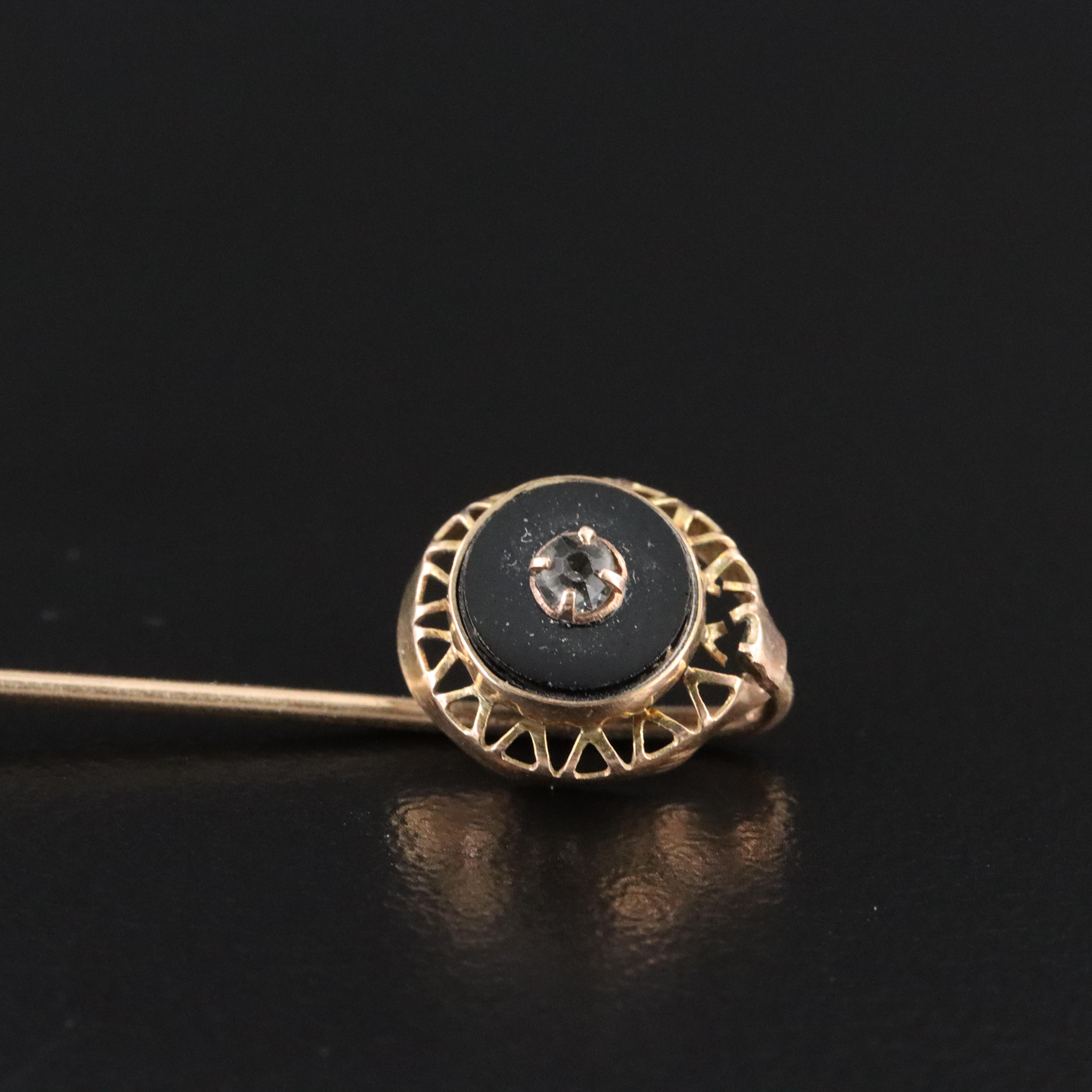 Scrap Vintage 10K Stick Pin and Cufflinks with Obsidian and Glass