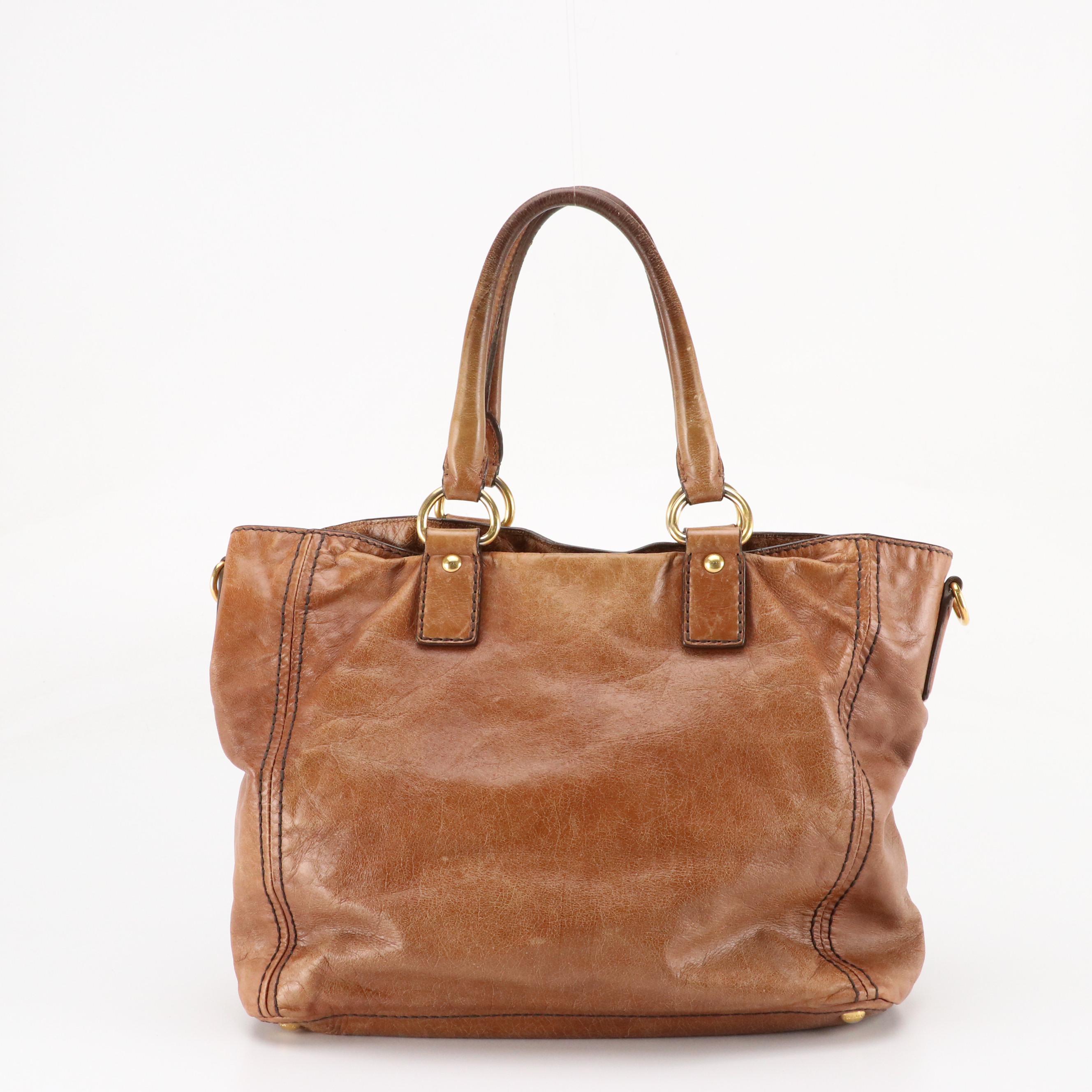 Prada Distressed Brown Leather Two-Way Tote