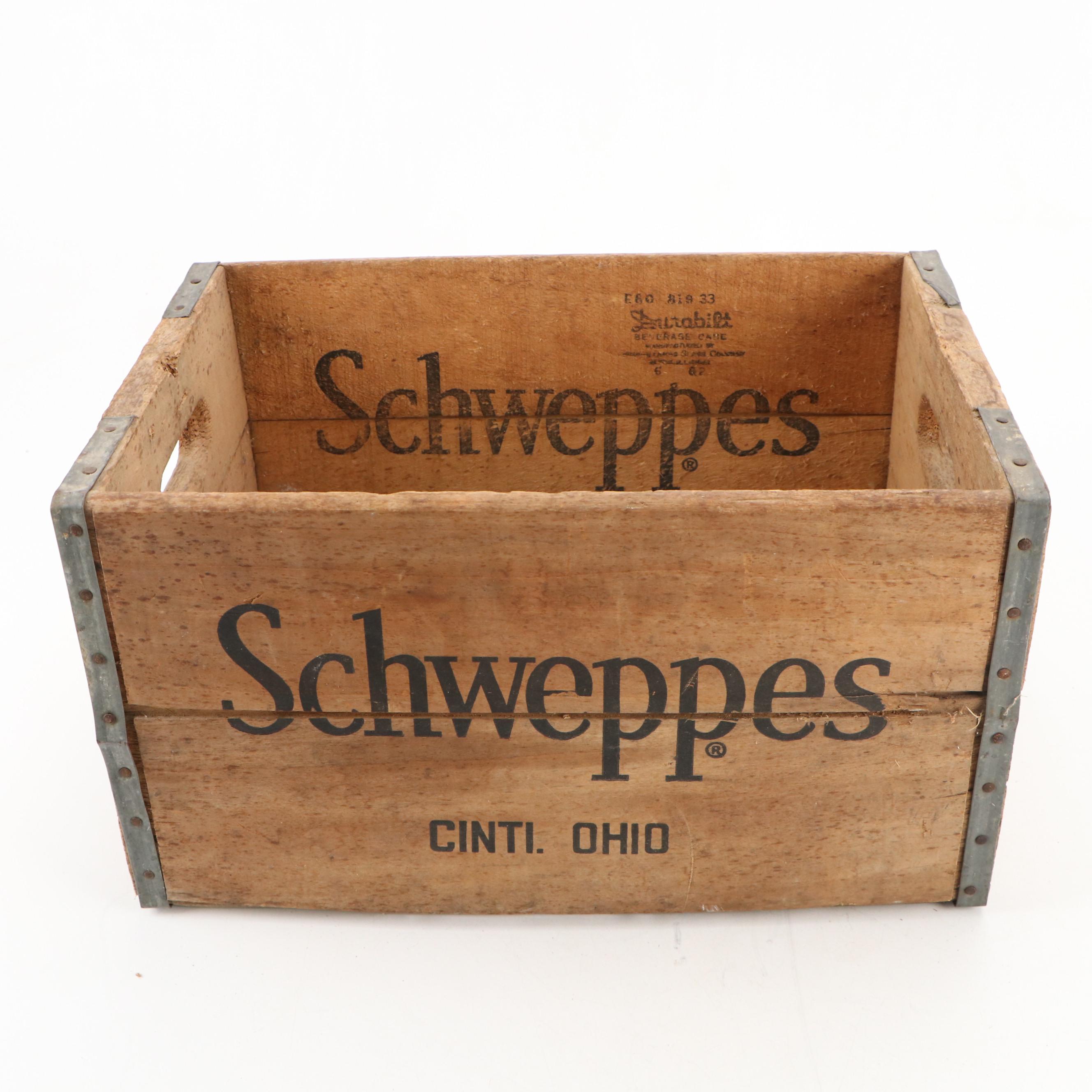 Pair of Schweppes and Coca Cola Crates with R.G. Dun Cigar Box and Clothespins