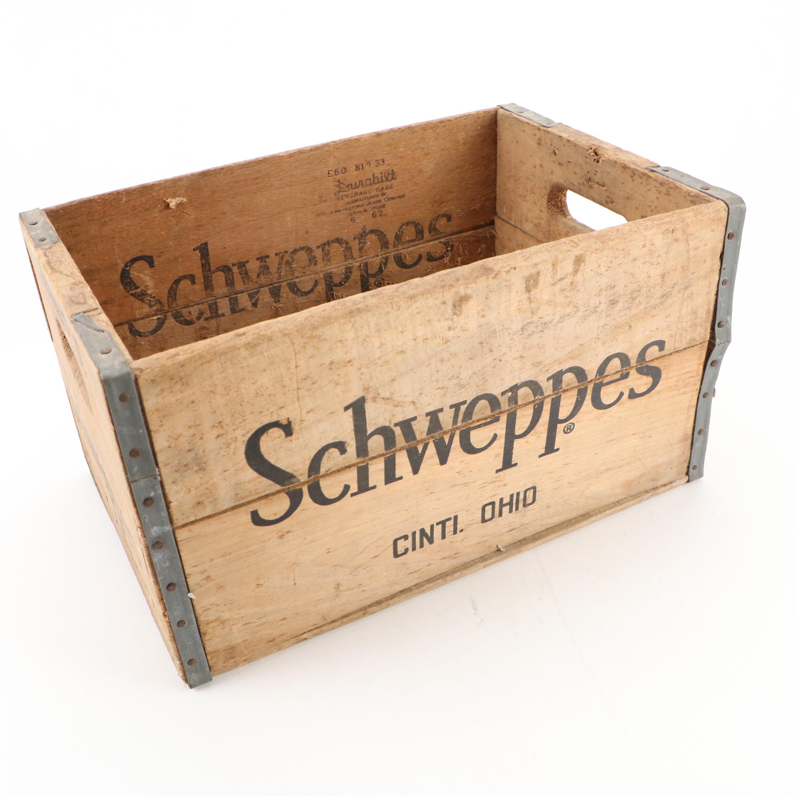 Pair of Schweppes and Coca Cola Crates with R.G. Dun Cigar Box and Clothespins