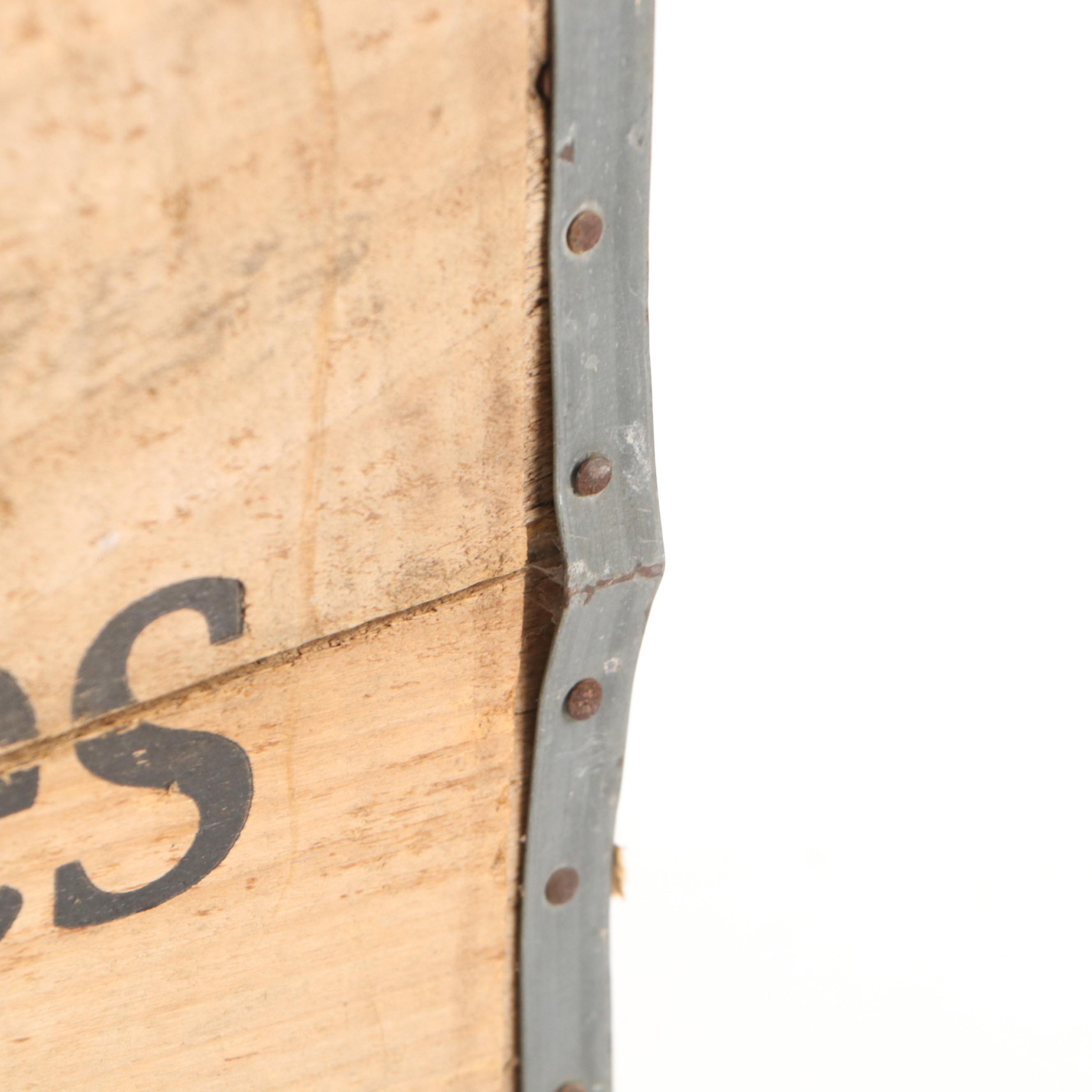 Pair of Schweppes and Coca Cola Crates with R.G. Dun Cigar Box and Clothespins