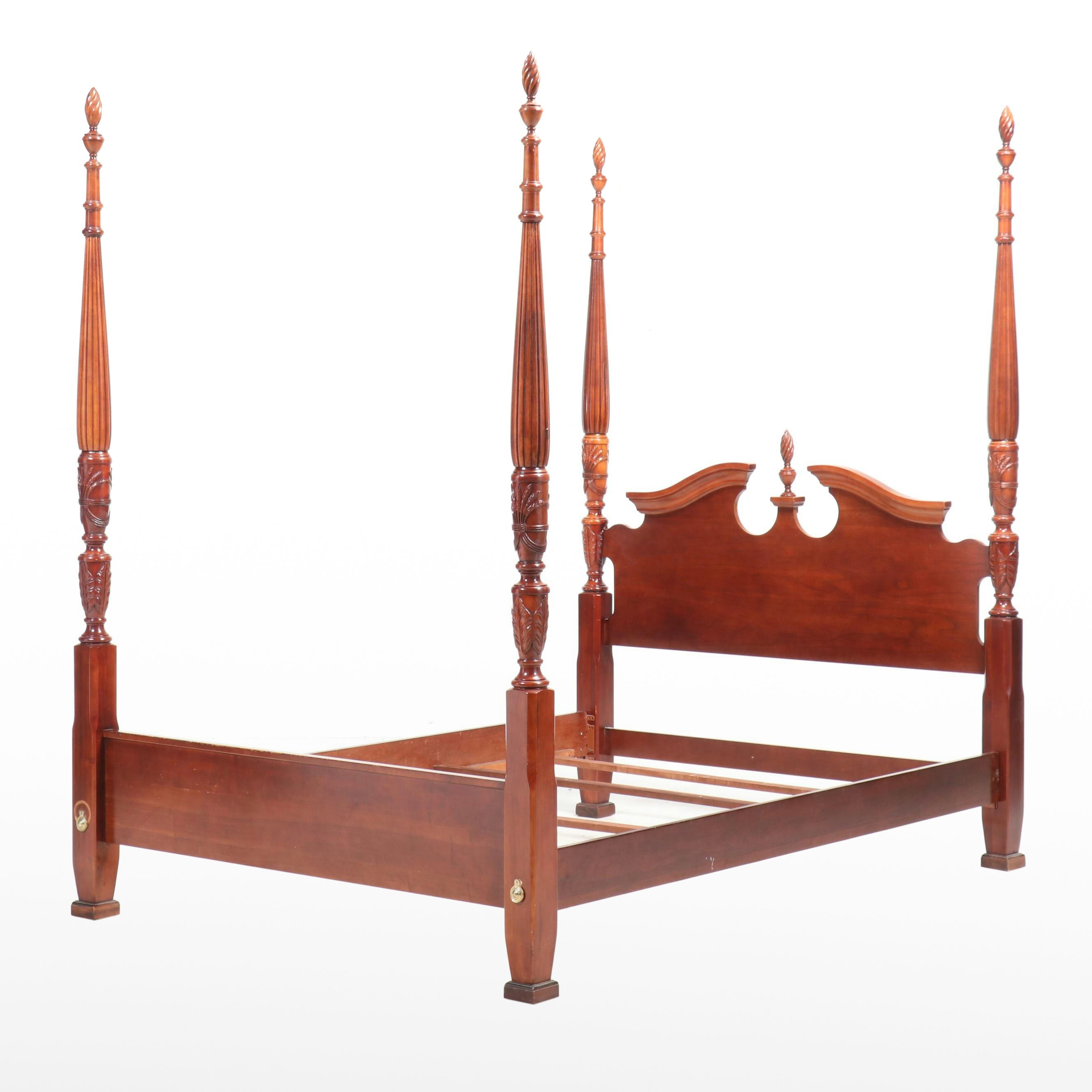 Federal Style Mahogany Rice Carved Queen Size Four-Poster Bed