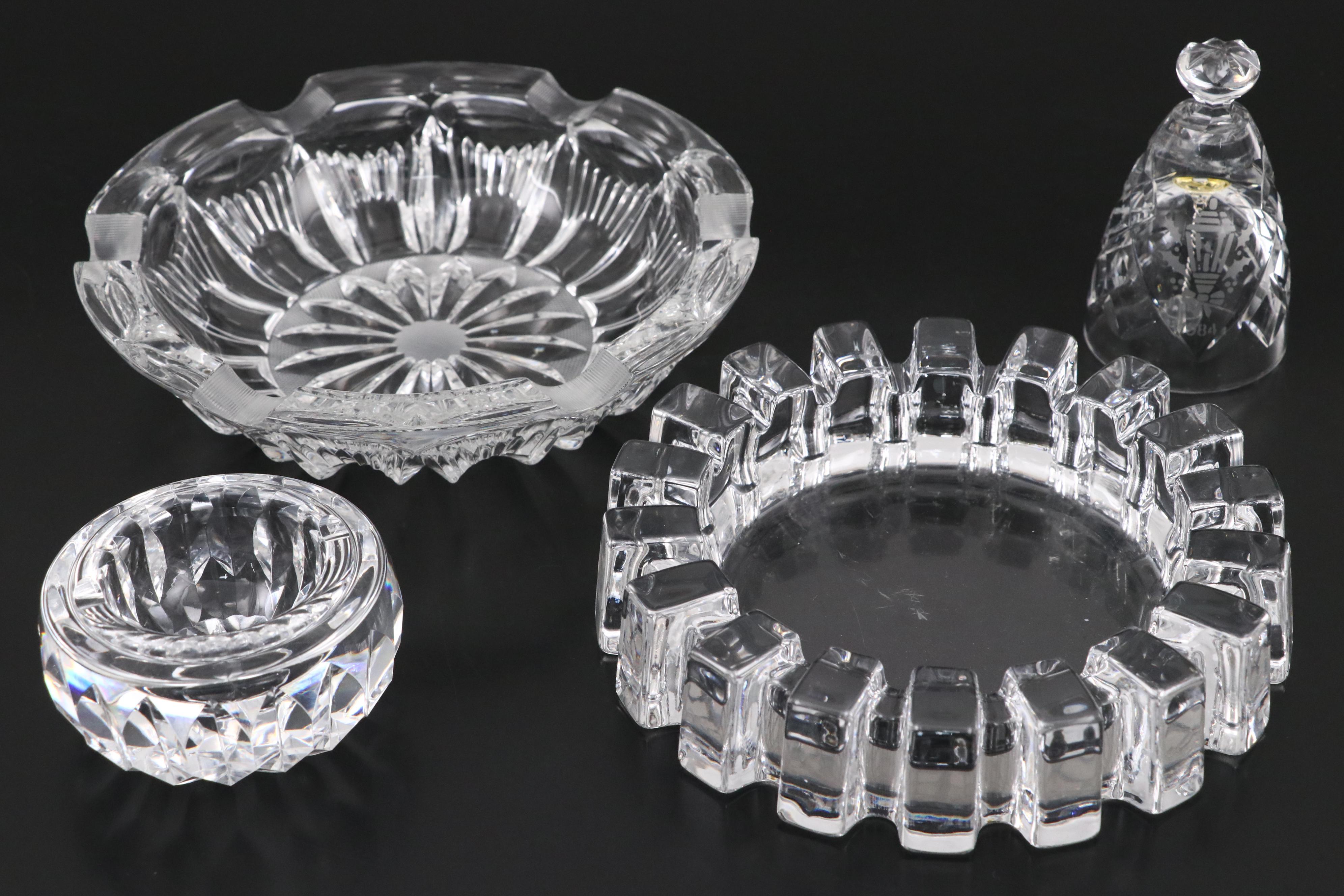 Waterford Crystal Bell and Ashtray with Blue and White Ceramic Home Décor