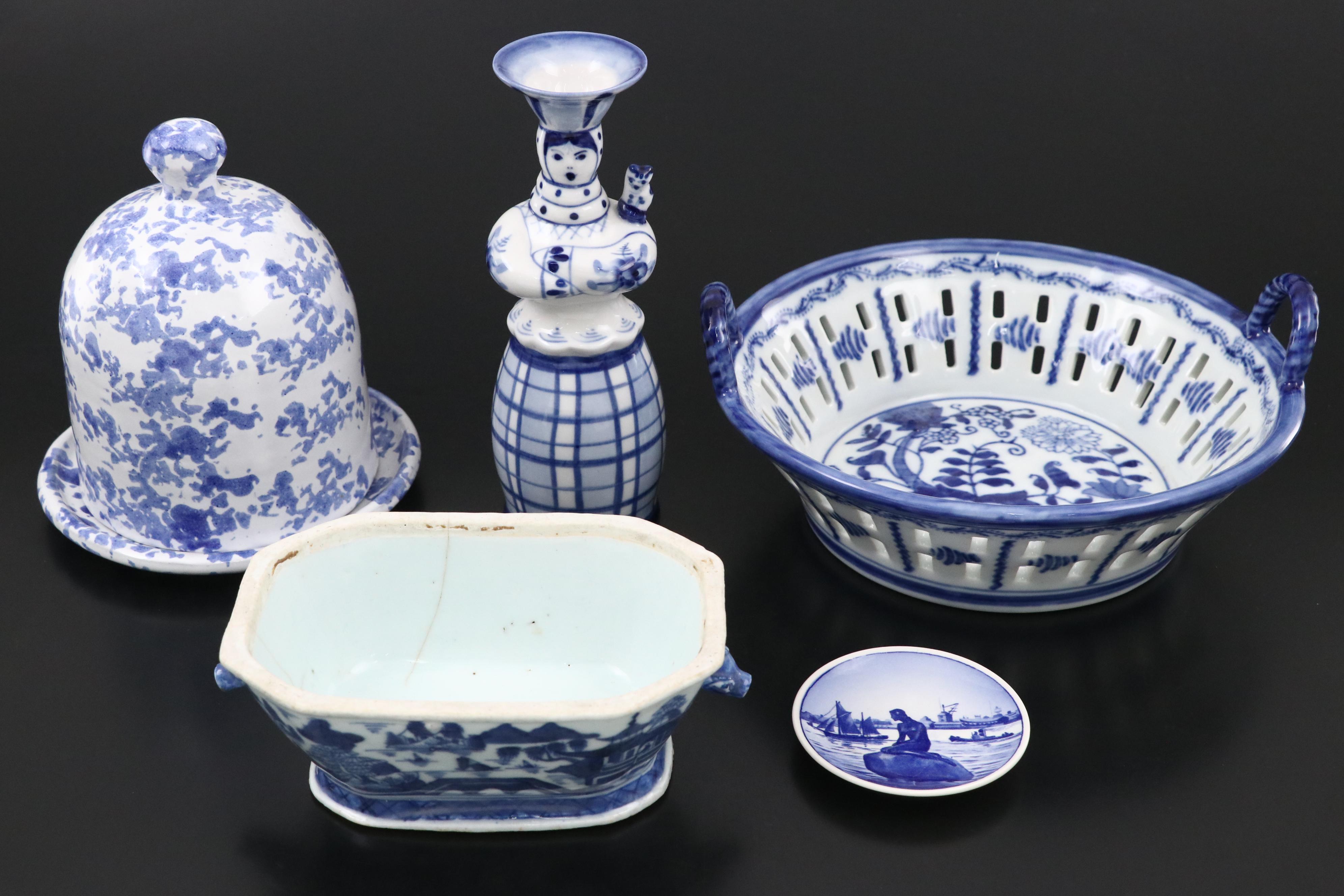 Waterford Crystal Bell and Ashtray with Blue and White Ceramic Home Décor