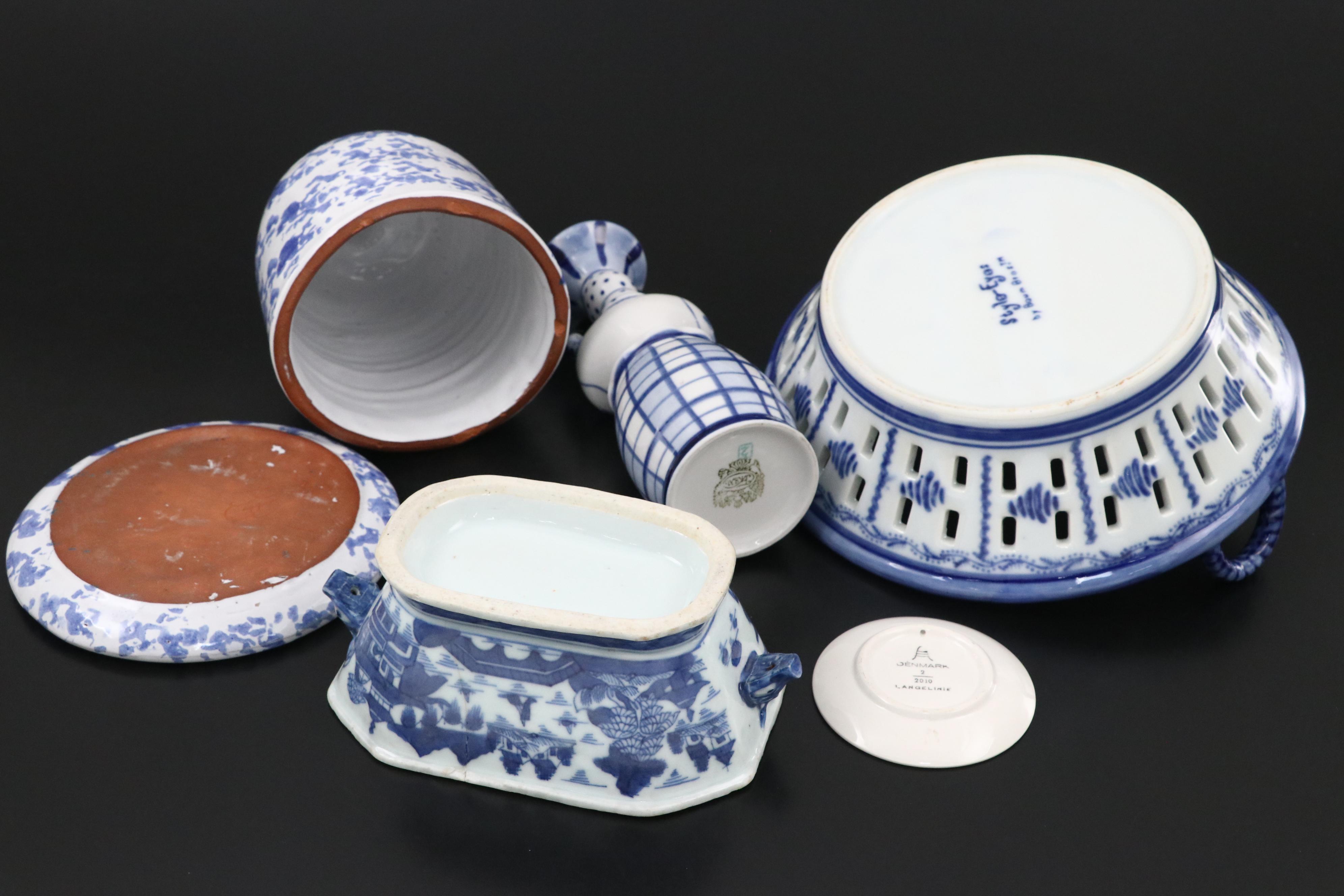 Waterford Crystal Bell and Ashtray with Blue and White Ceramic Home Décor