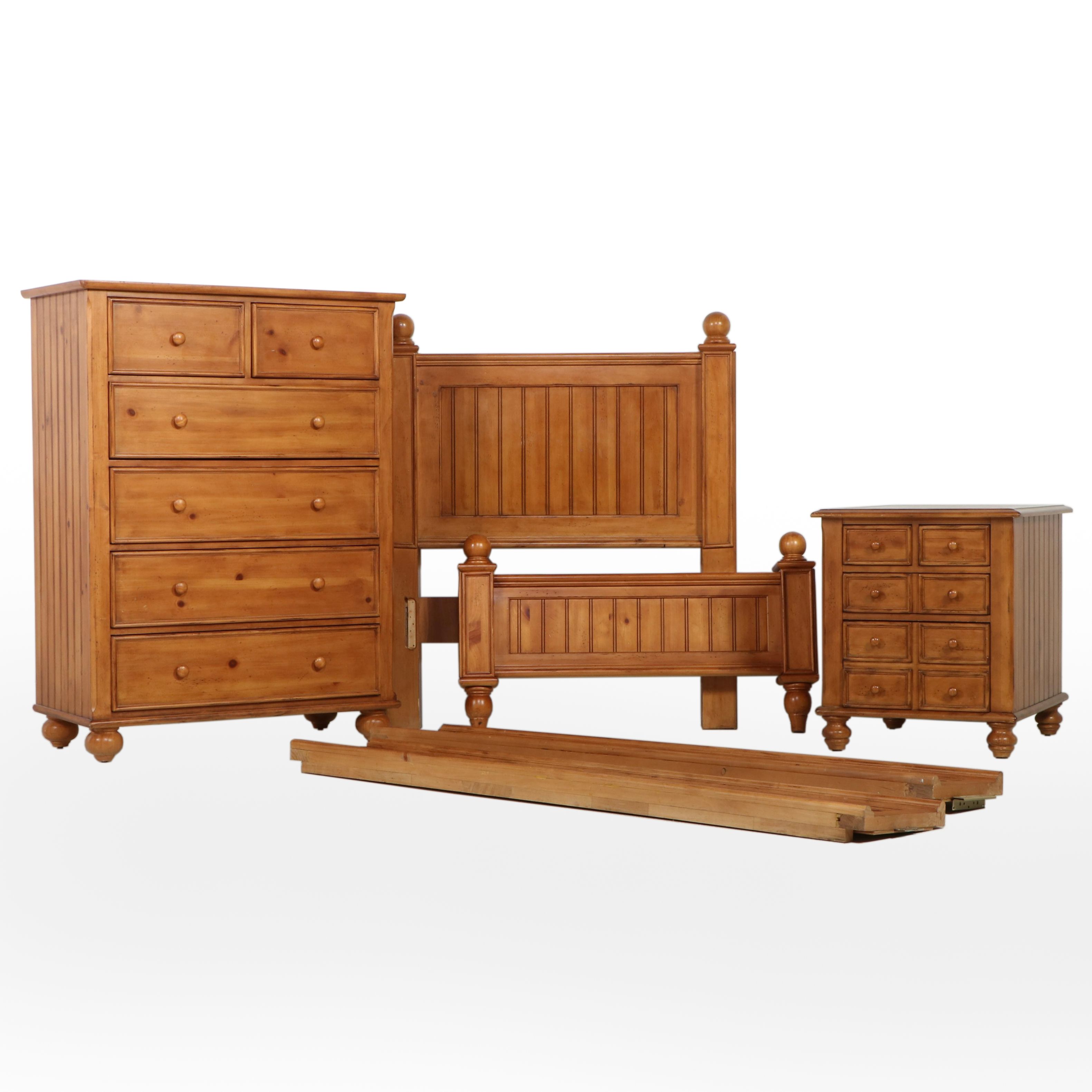 American Signature Pine Tall Chest, Nightstand, and Twin Bed Frame