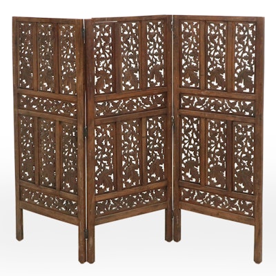 Southeast Asian Hand-Carved Teak Wood Room Screen Southeast Asian Hand-Carved Teak Wood Room Screen