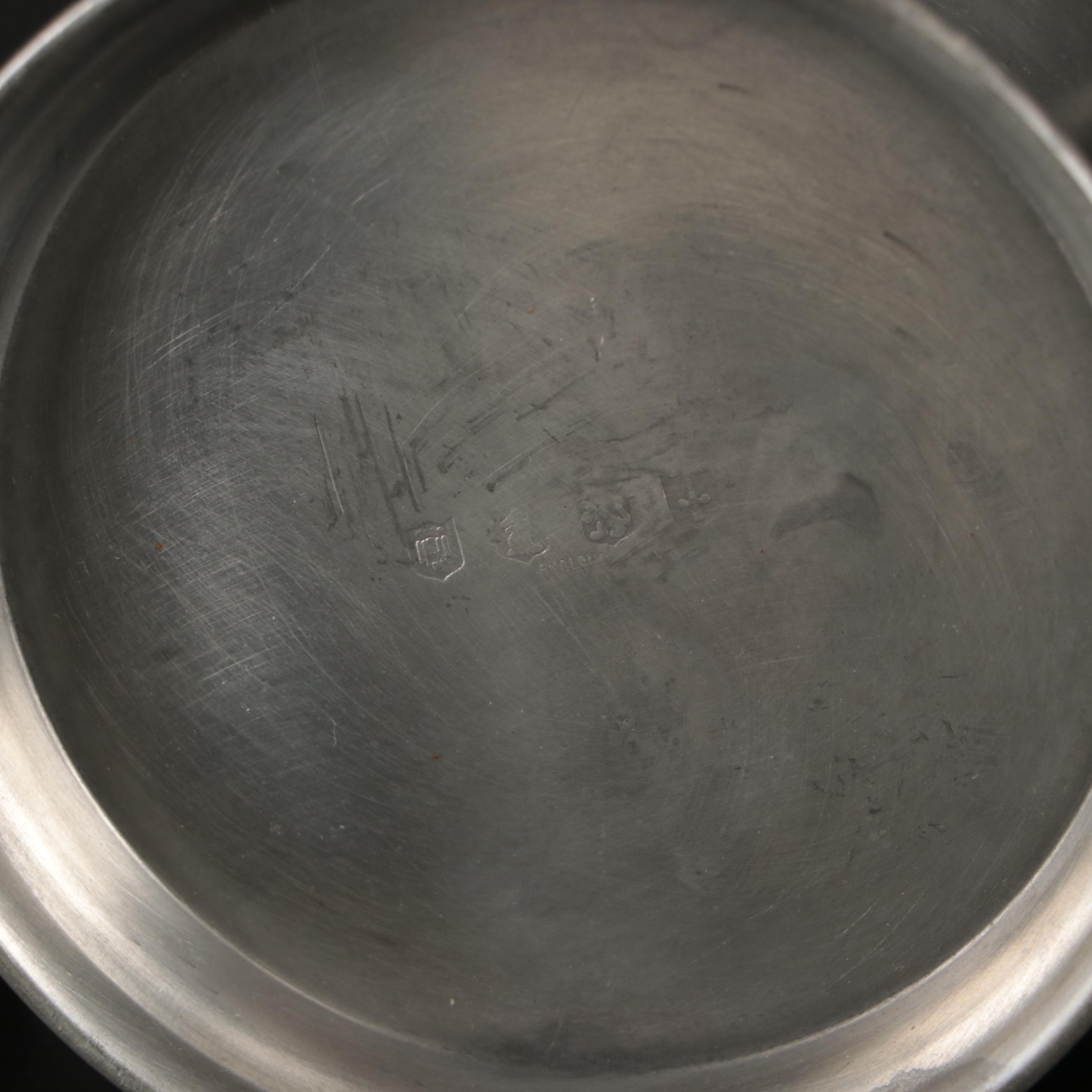 Regal Silver Puss n Boots Silver Plate Spoon with Pewter Beer Mugs and Porringer