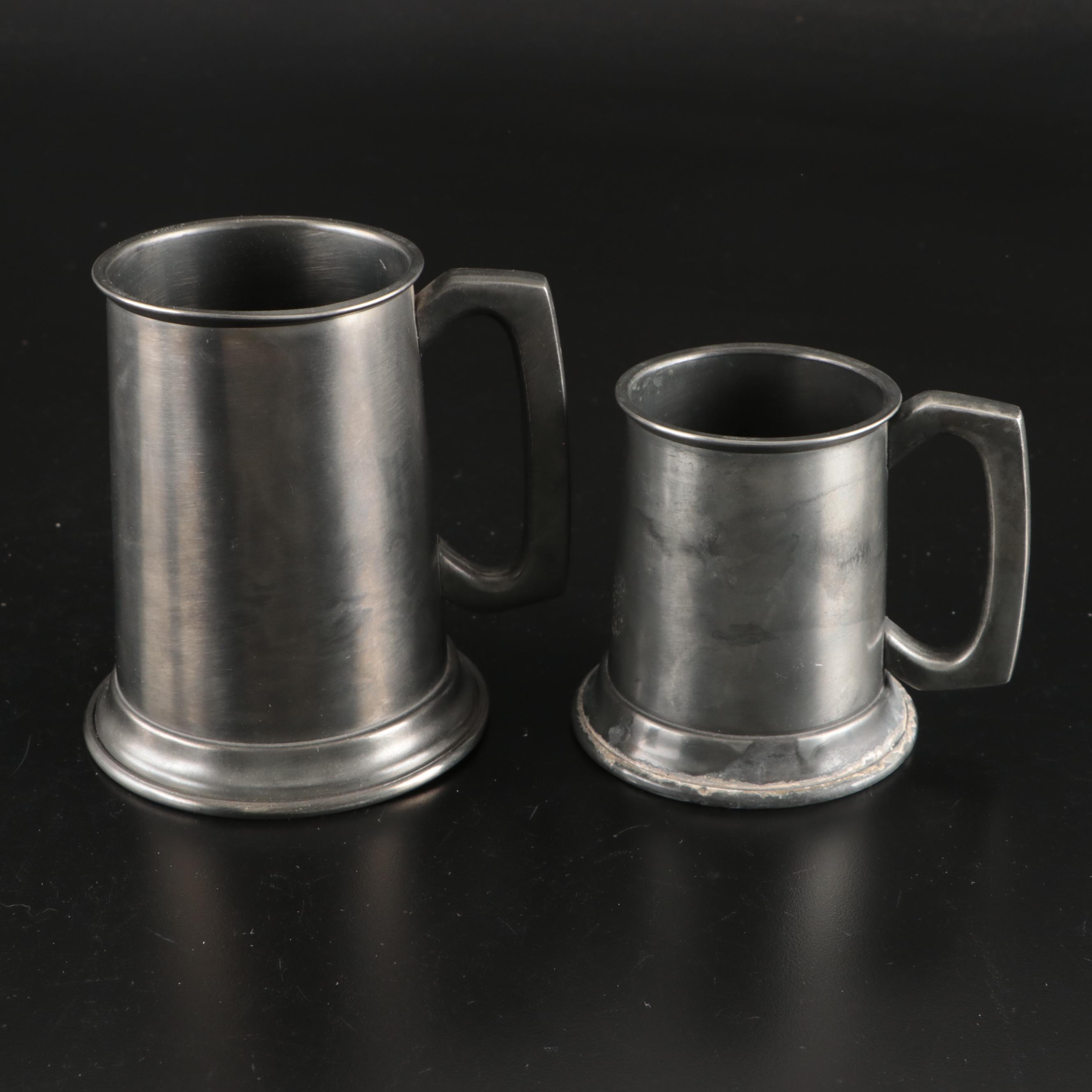 Regal Silver Puss n Boots Silver Plate Spoon with Pewter Beer Mugs and Porringer
