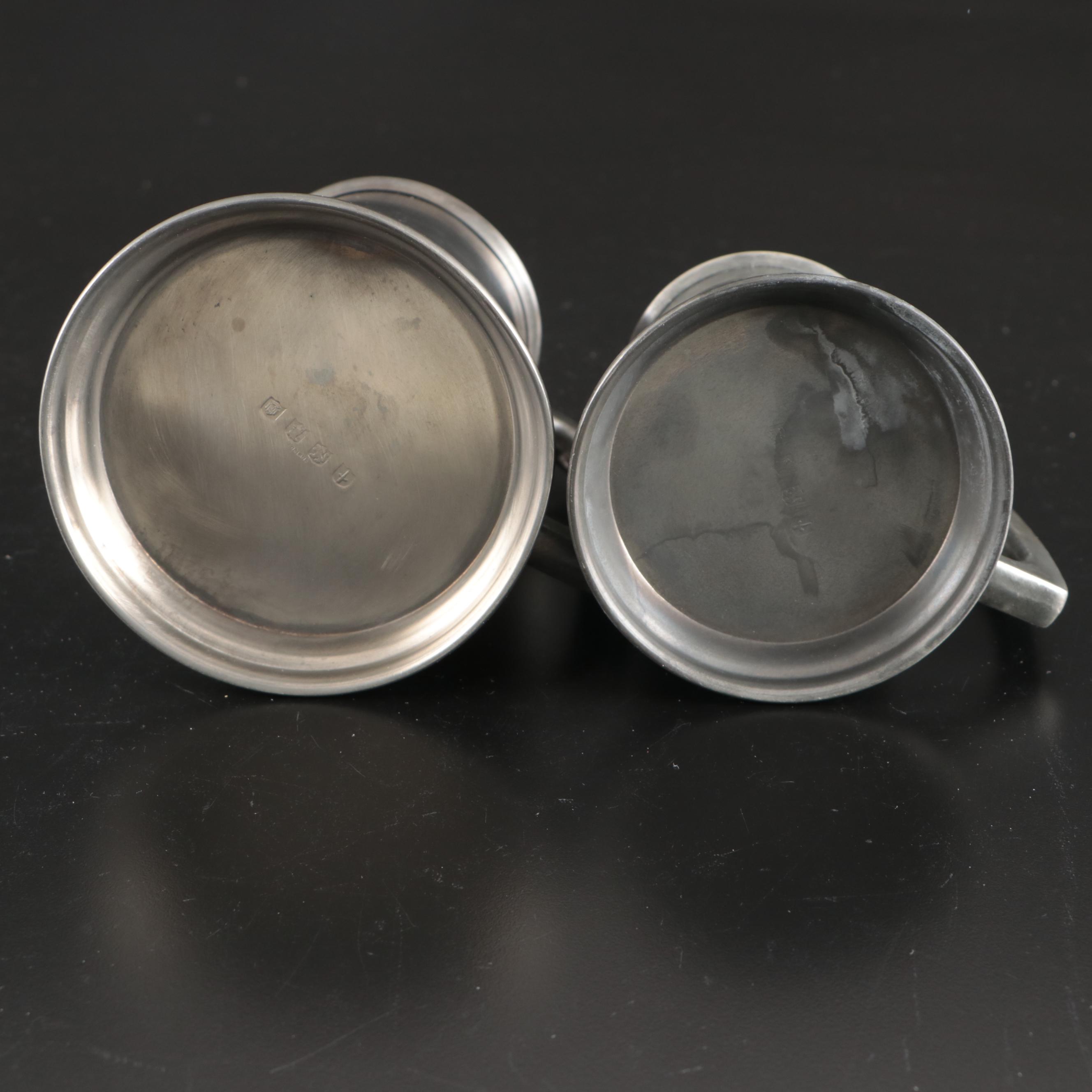 Regal Silver Puss n Boots Silver Plate Spoon with Pewter Beer Mugs and Porringer