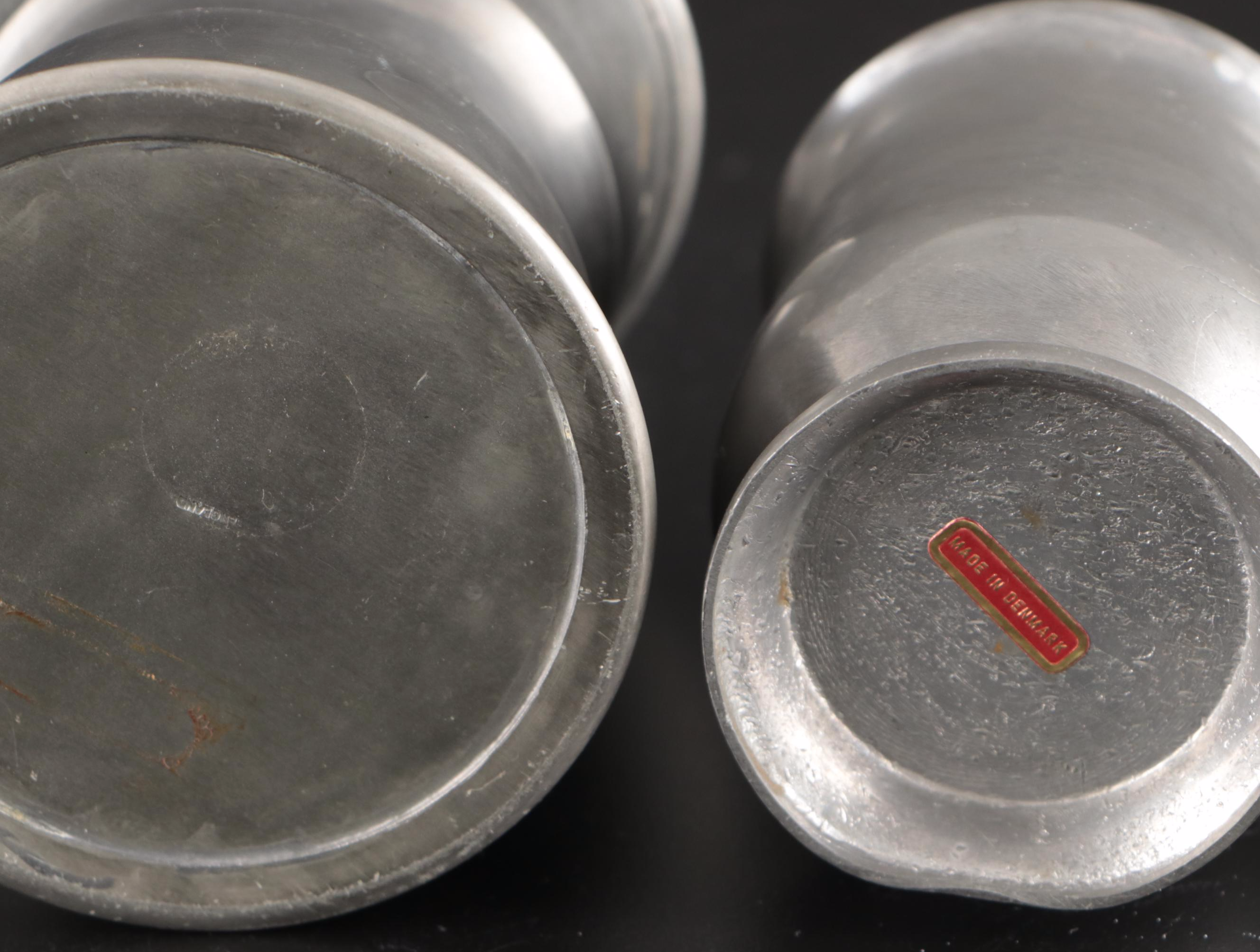 Regal Silver Puss n Boots Silver Plate Spoon with Pewter Beer Mugs and Porringer