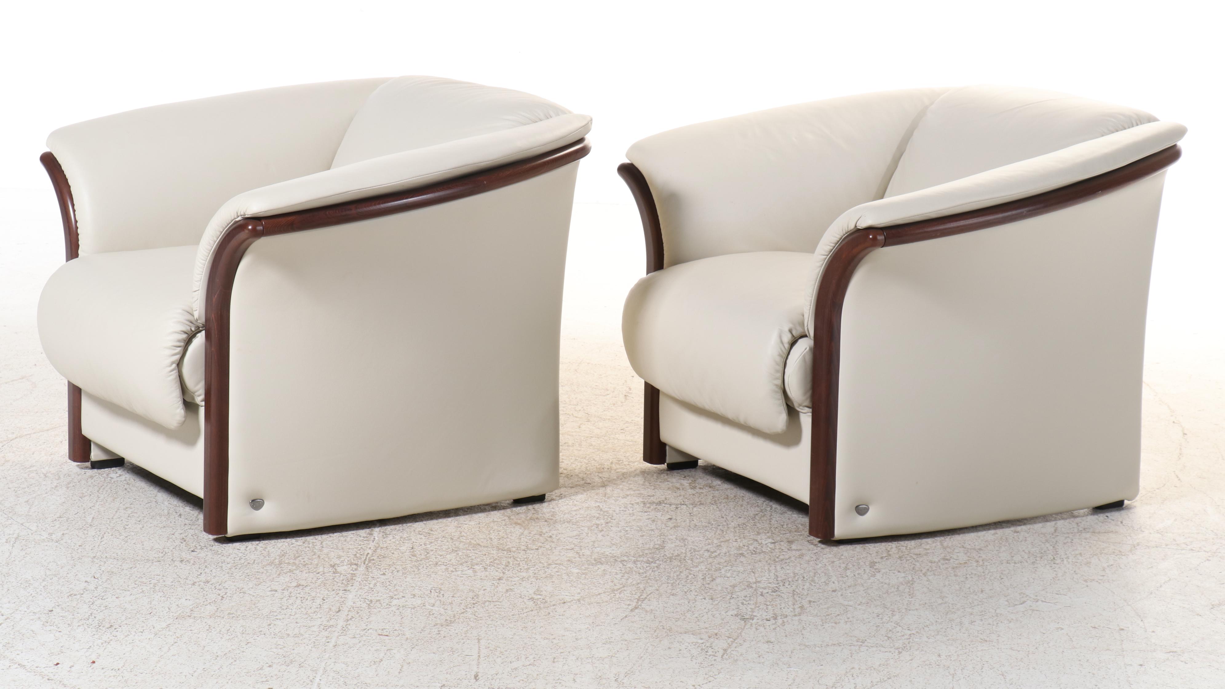 Pair of Ekhornes Stressless "Manhattan" Leather Upholstered Club Chairs, 2021