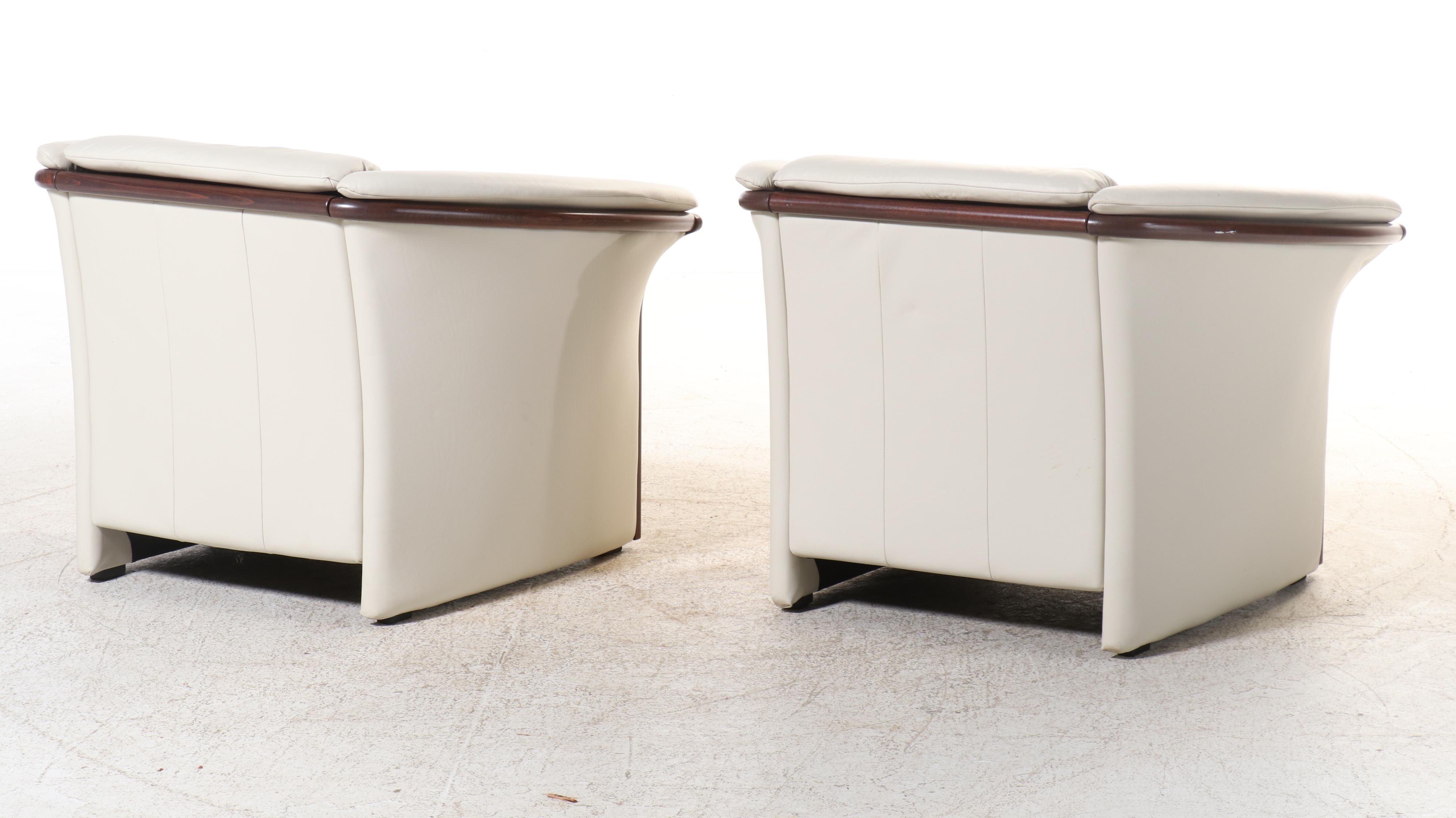 Pair of Ekhornes Stressless "Manhattan" Leather Upholstered Club Chairs, 2021