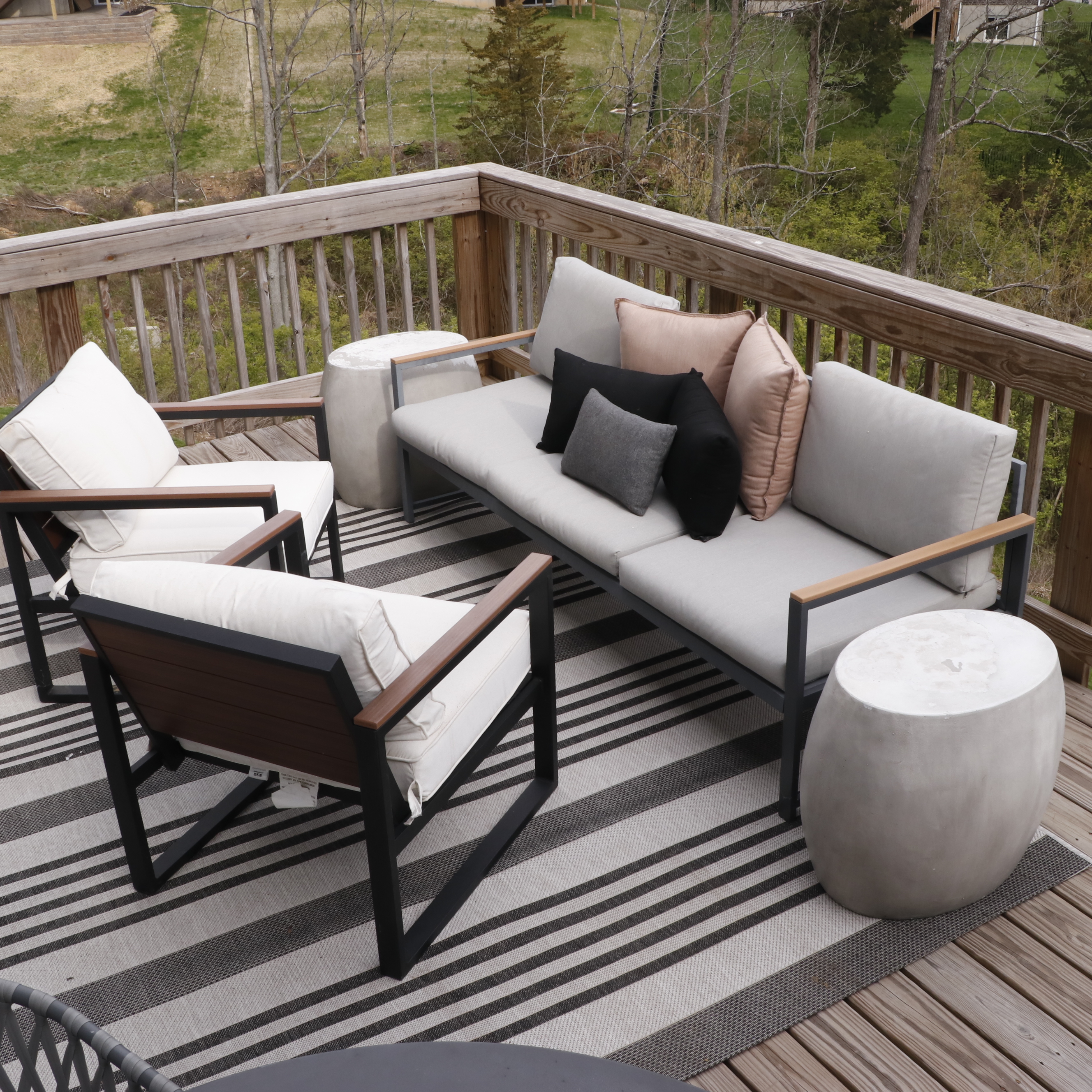 Hampton Bay Patio Lounge Chairs, Other Sofa, Ceramic End Tables and Safavieh Rug