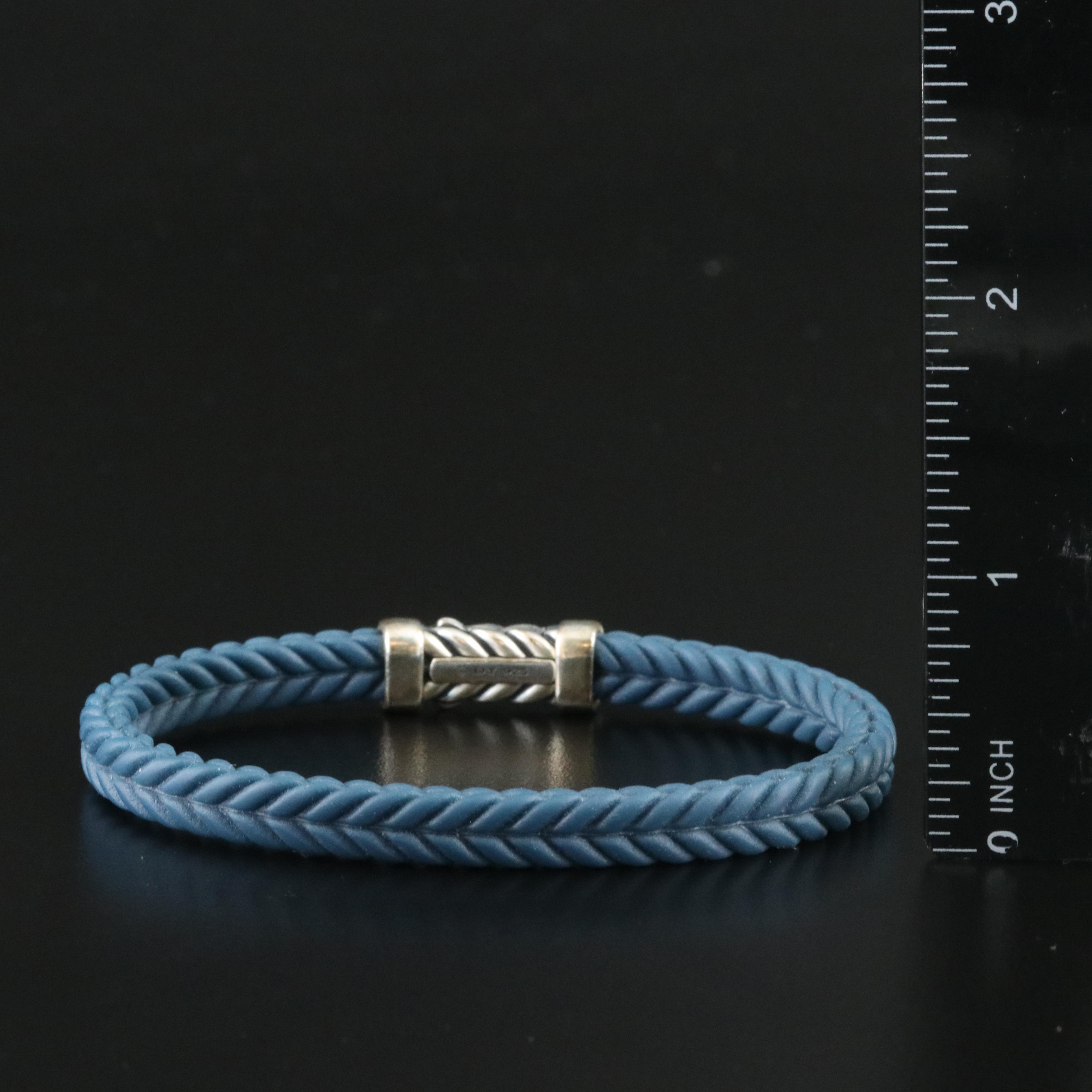 David Yurman Chevron Blue Rubber Bracelet with Sterling Clasp