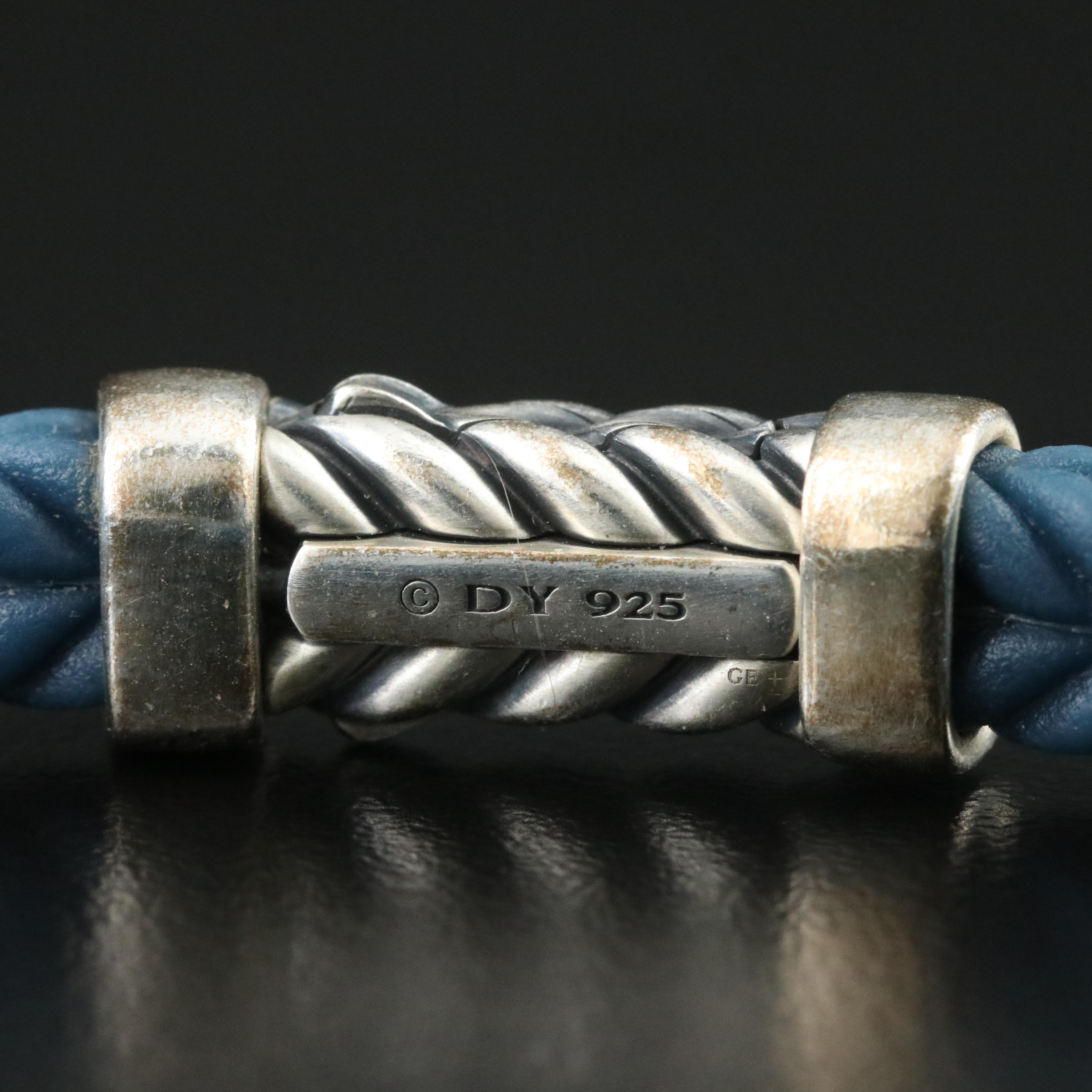 David Yurman Chevron Blue Rubber Bracelet with Sterling Clasp