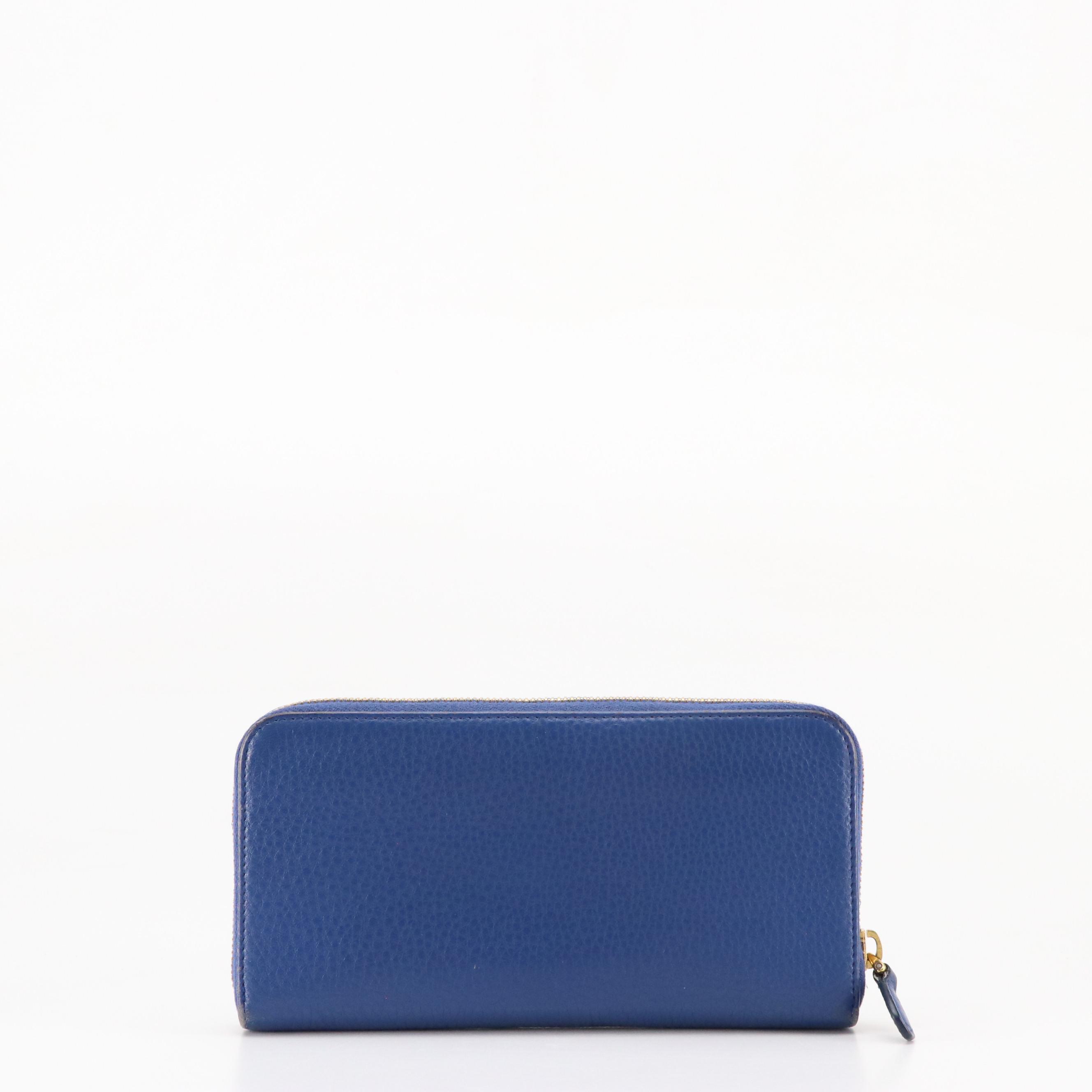Prada Zip-Around Wallet in Blue Grained Leather with Box