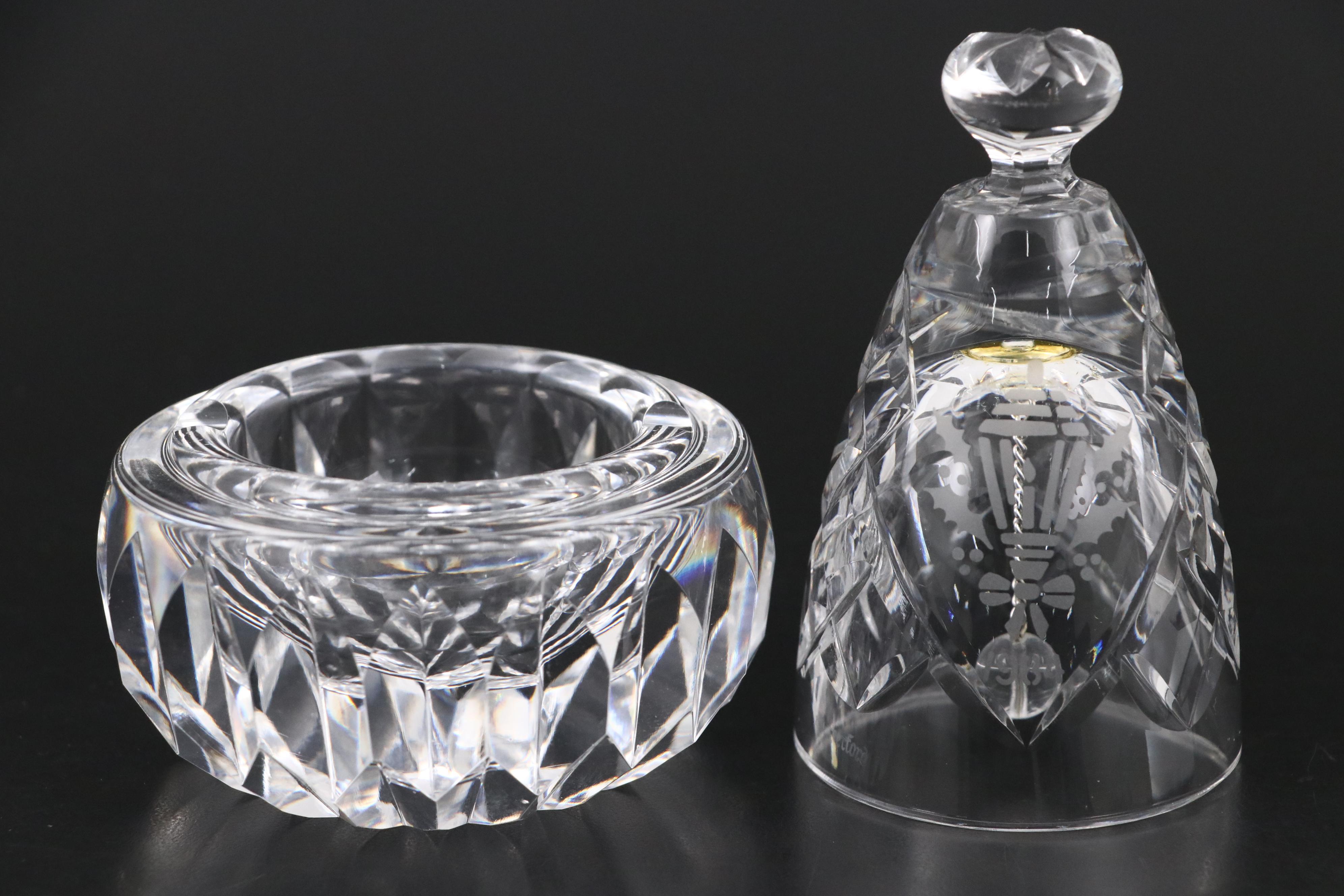 Waterford Crystal Bell and Ashtray with Blue and White Ceramic Home Décor