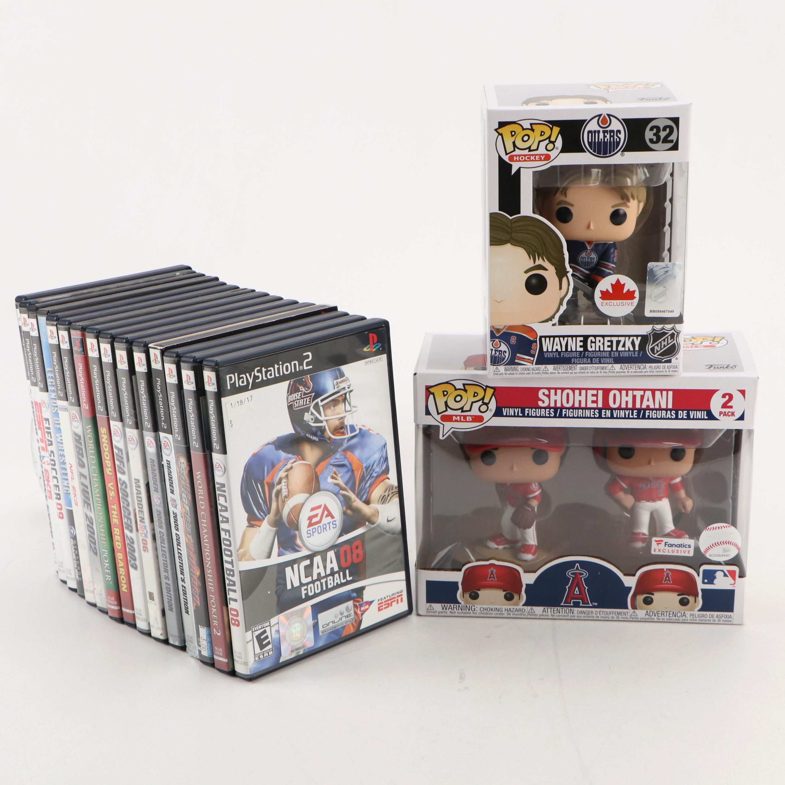 Funko Pop! Wayne Gretzky and Shohei Ohtani Figures with PS2 Video Games