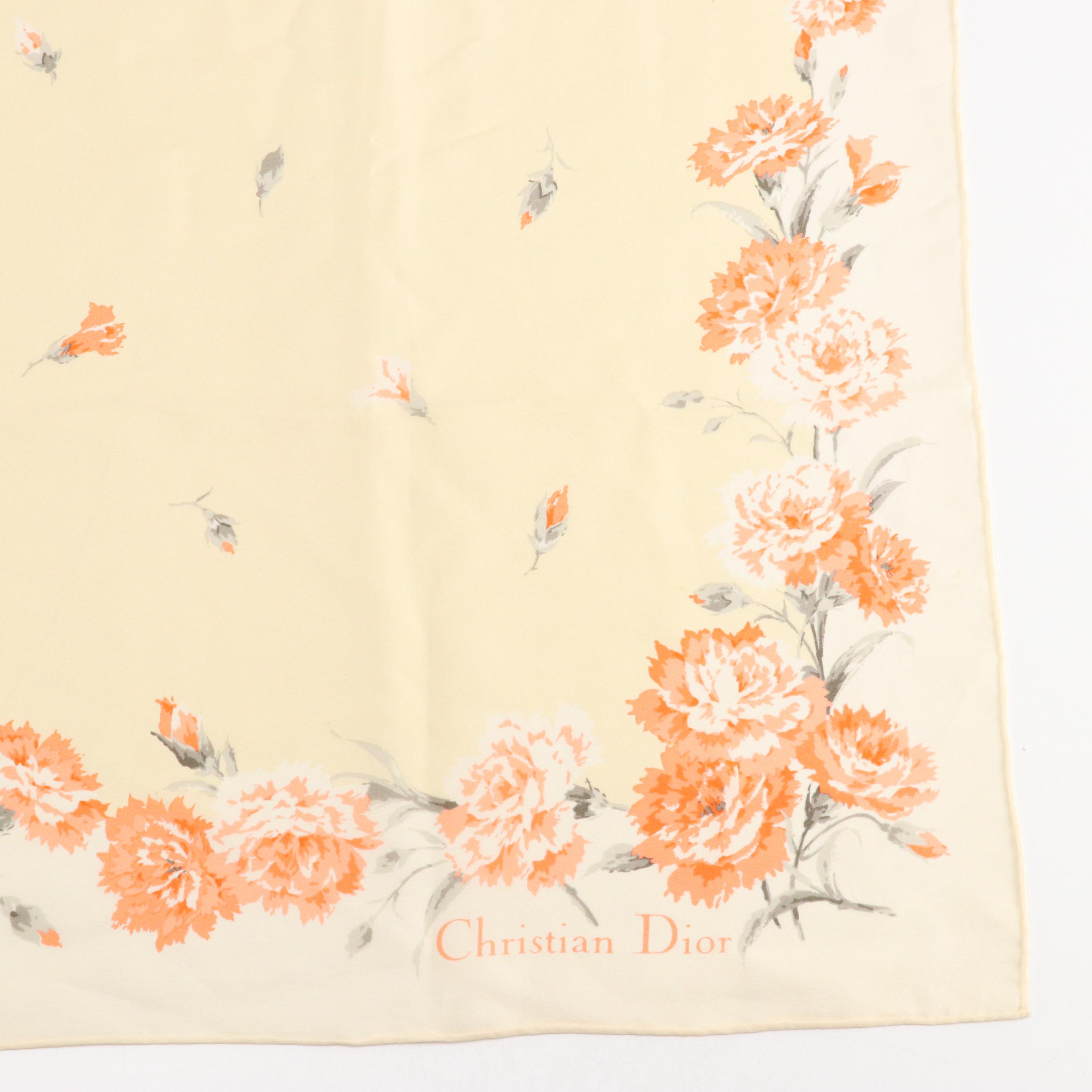 Christian Dior Écharpes Ivory Floral Print Silk Scarf