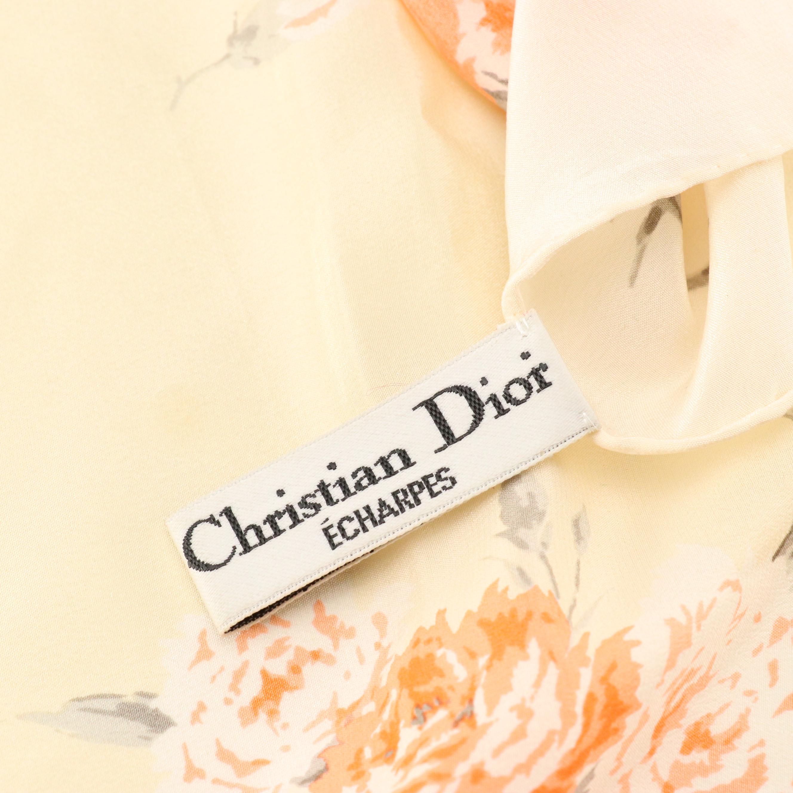 Christian Dior Écharpes Ivory Floral Print Silk Scarf