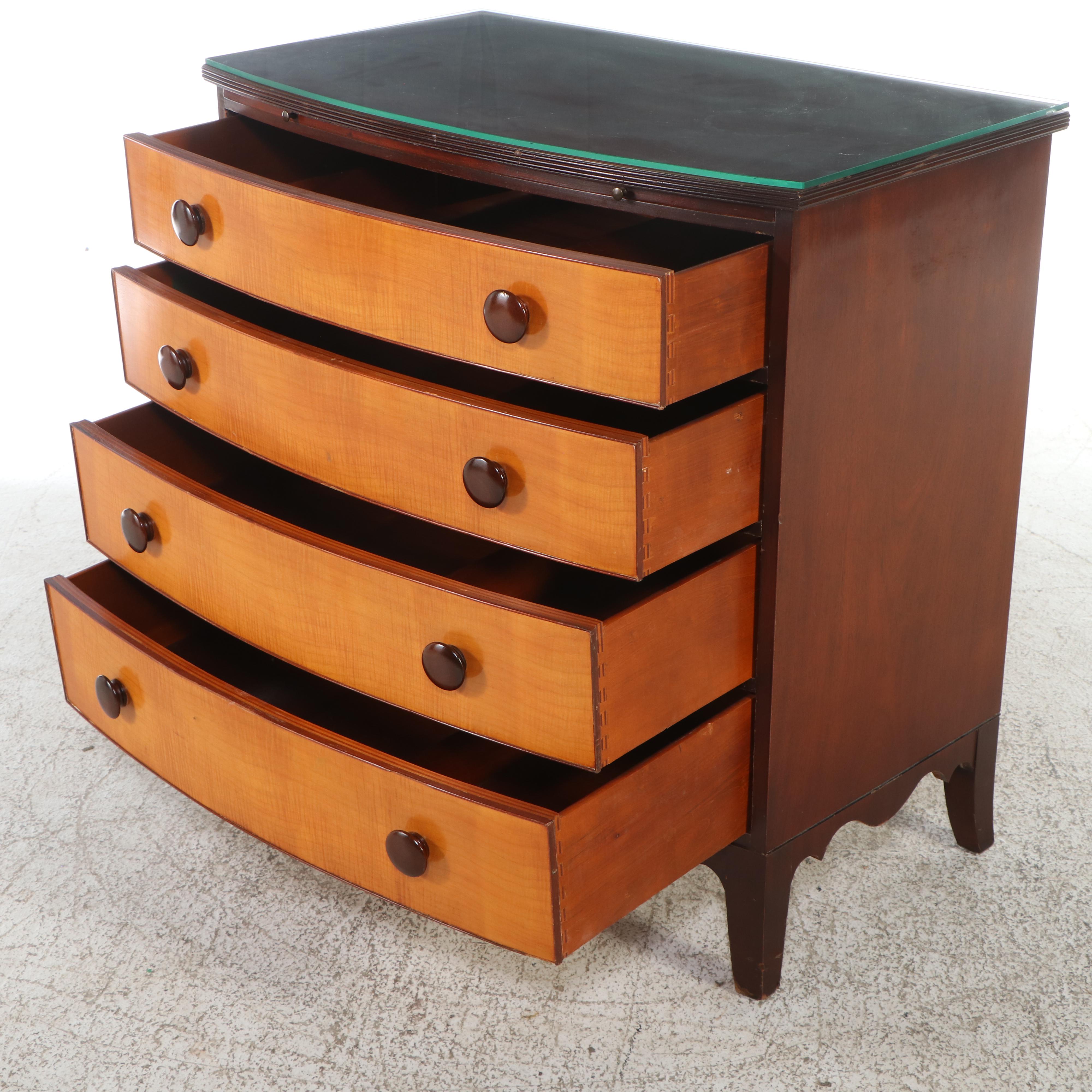 H.L. Hubbell Mahogany and Curly Maple Hepplewhite Style Bachelor's Chest