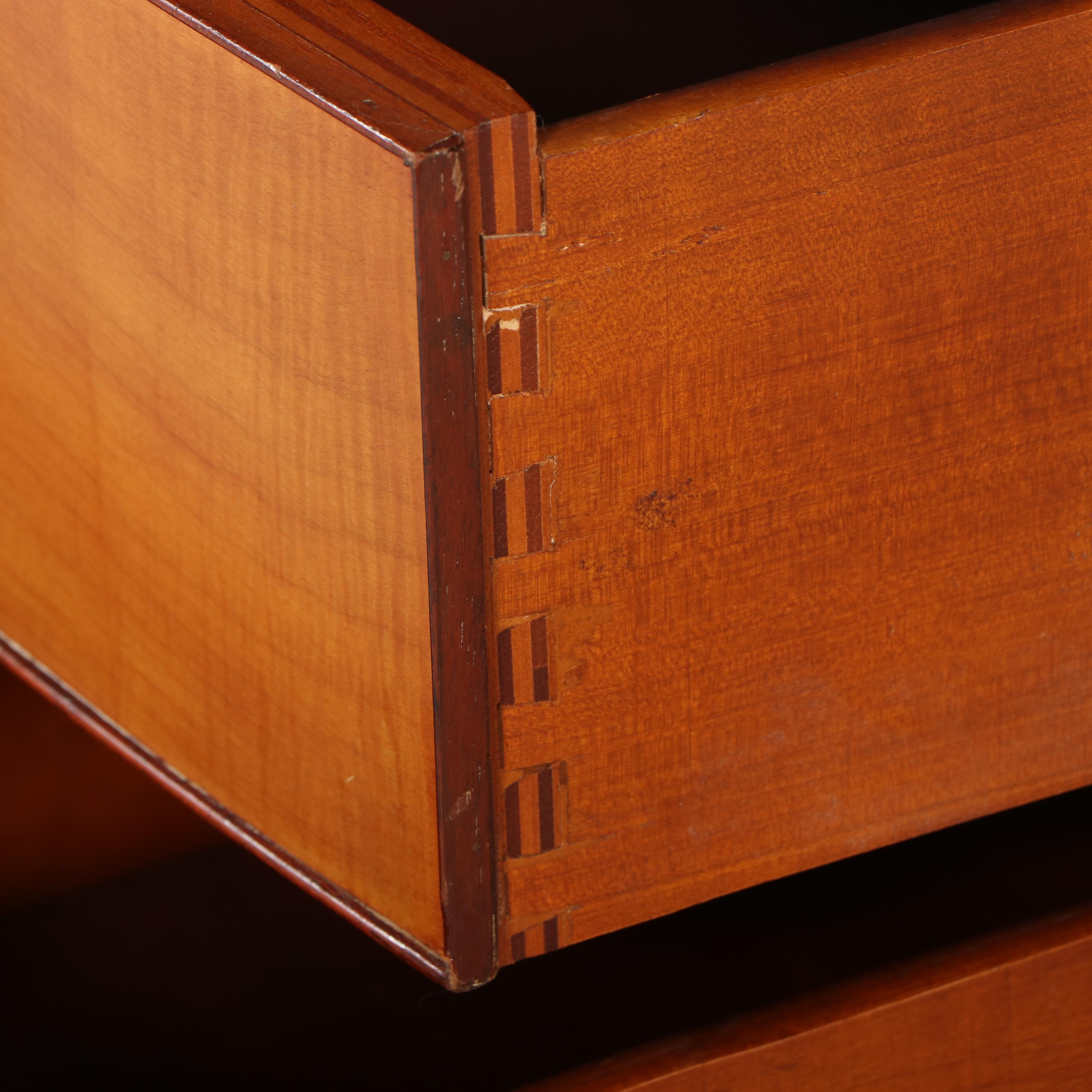 H.L. Hubbell Mahogany and Curly Maple Hepplewhite Style Bachelor's Chest