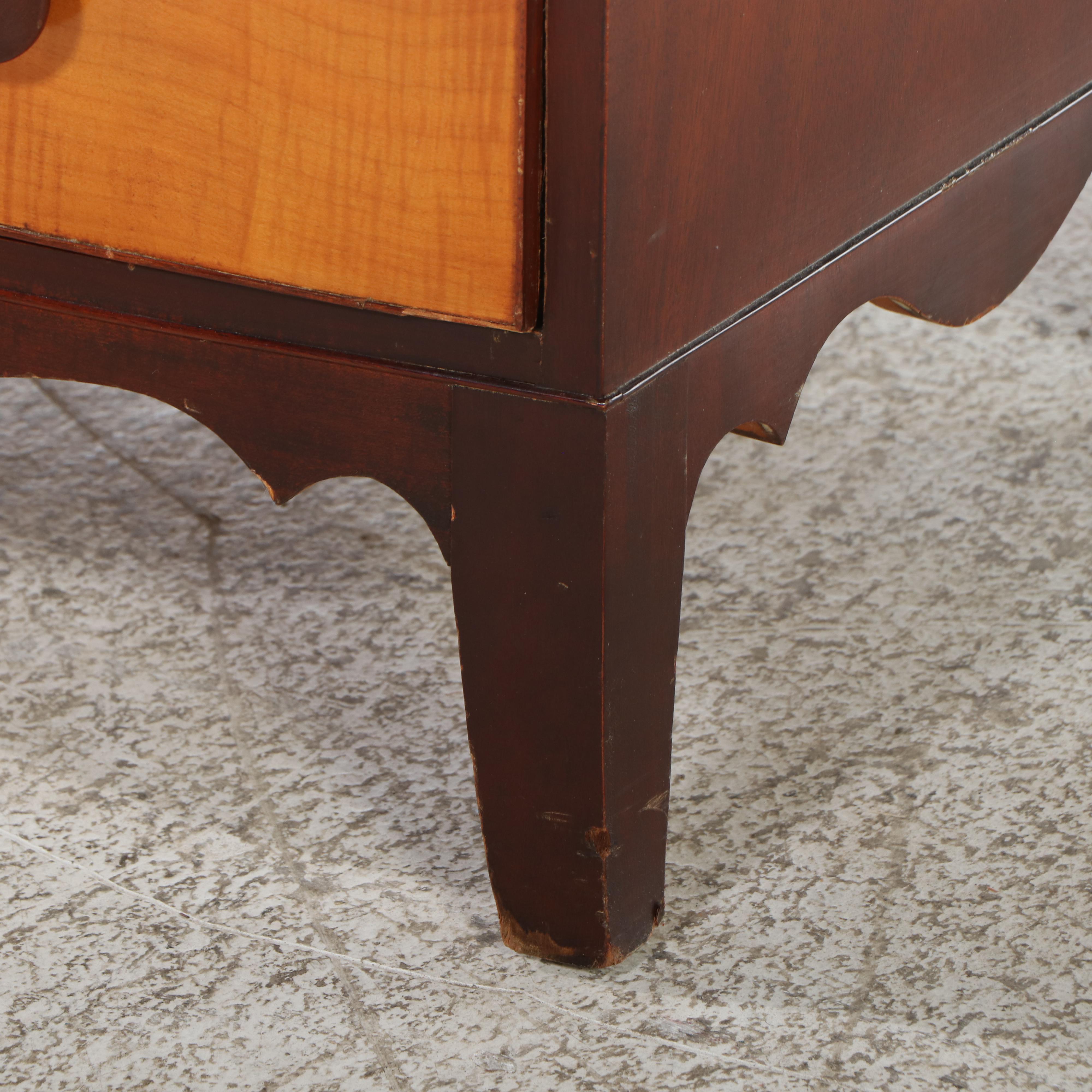 H.L. Hubbell Mahogany and Curly Maple Hepplewhite Style Bachelor's Chest