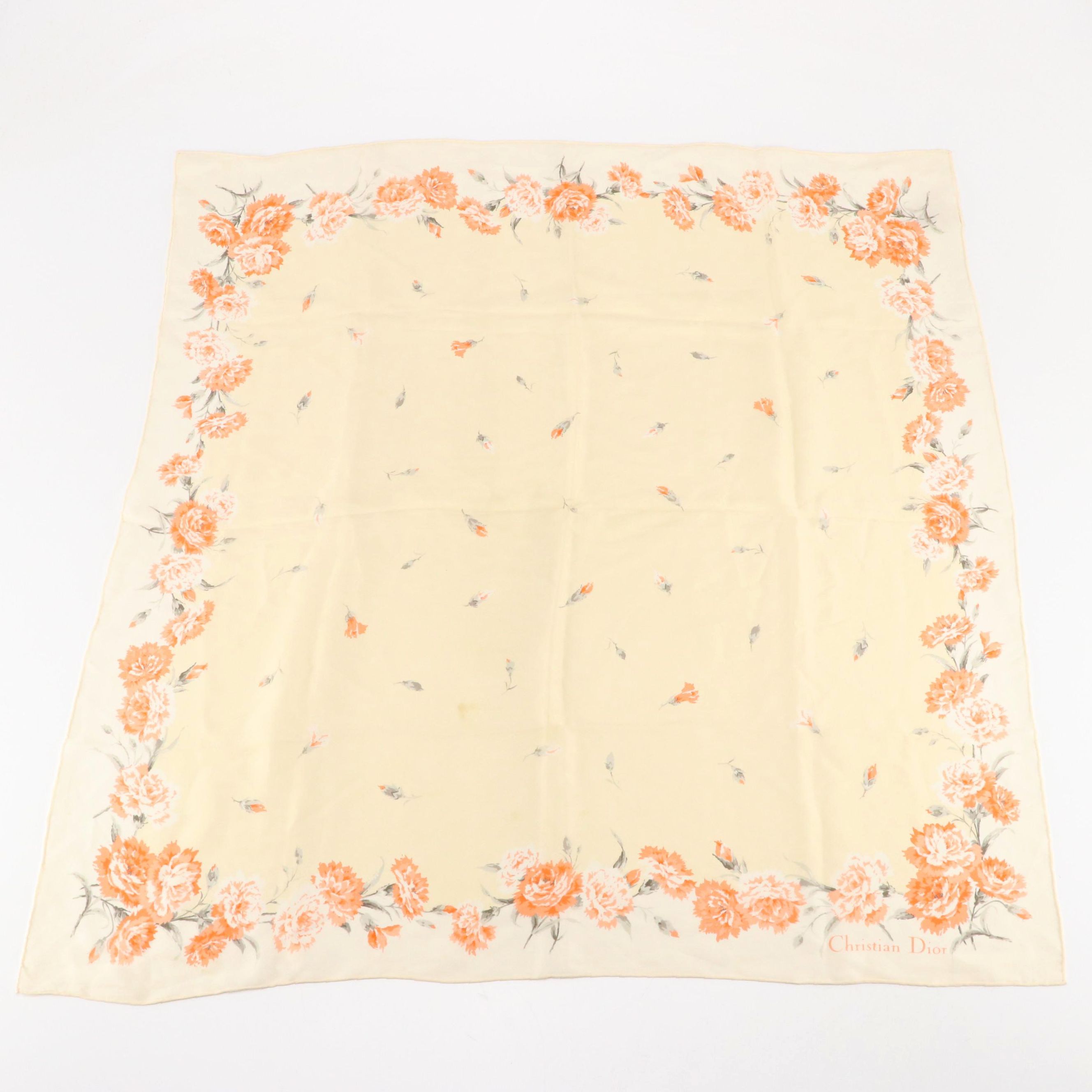 Christian Dior Écharpes Ivory Floral Print Silk Scarf