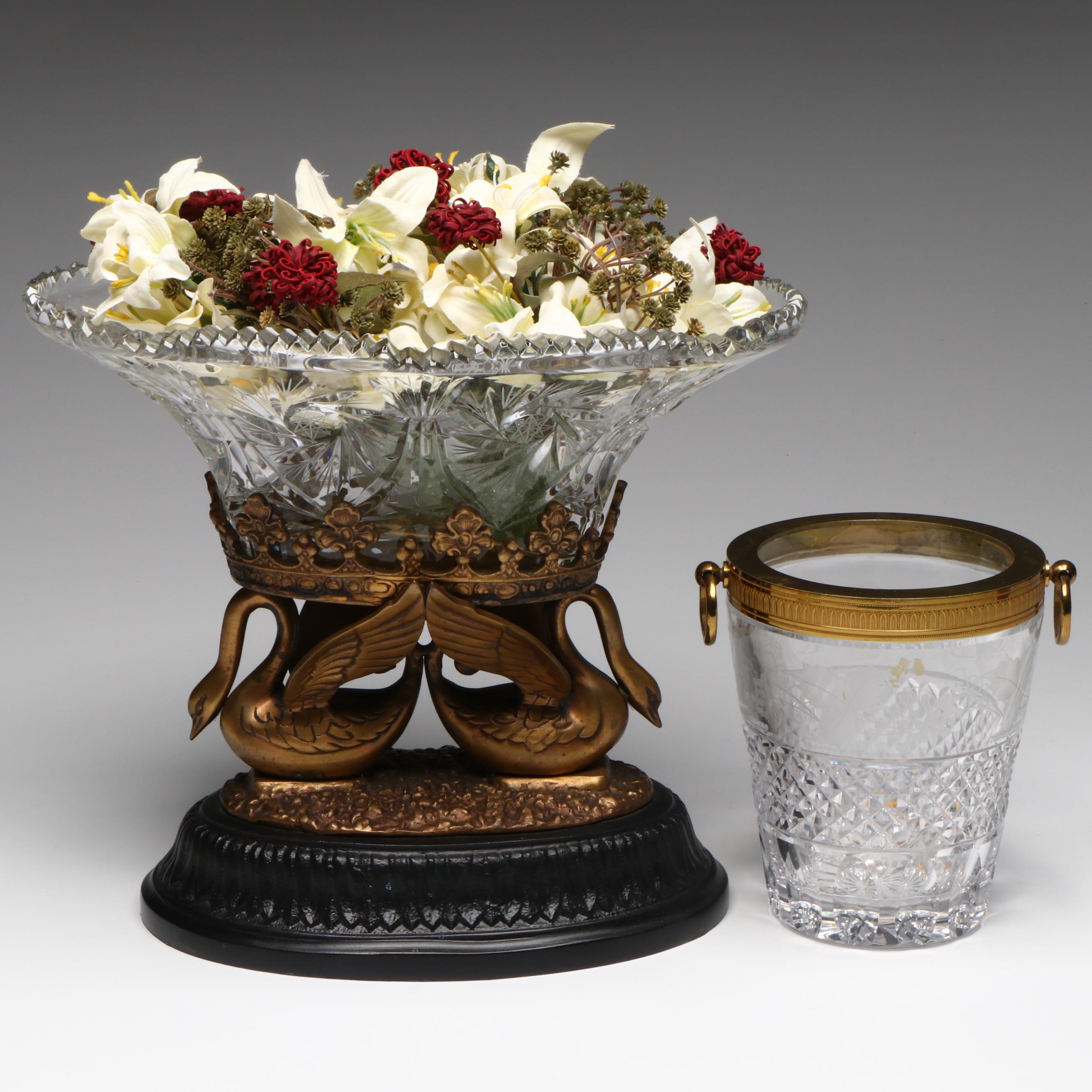 French Empire Style Ormolu Mounted Crystal Centerpiece Bowls and Tableware