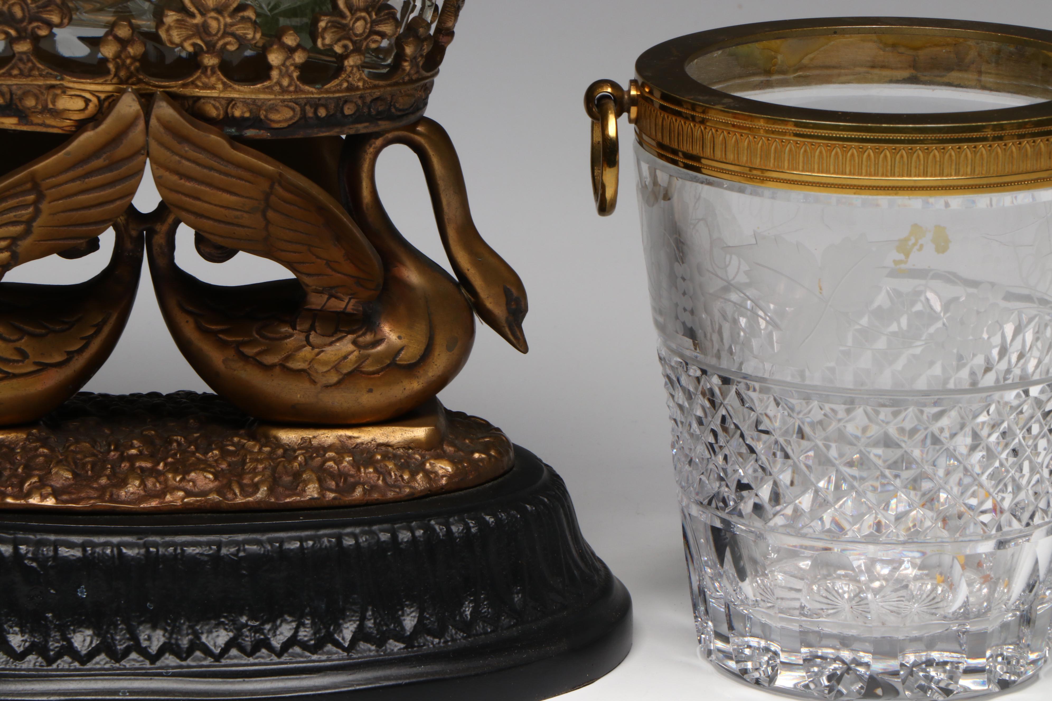 French Empire Style Ormolu Mounted Crystal Centerpiece Bowls and Tableware