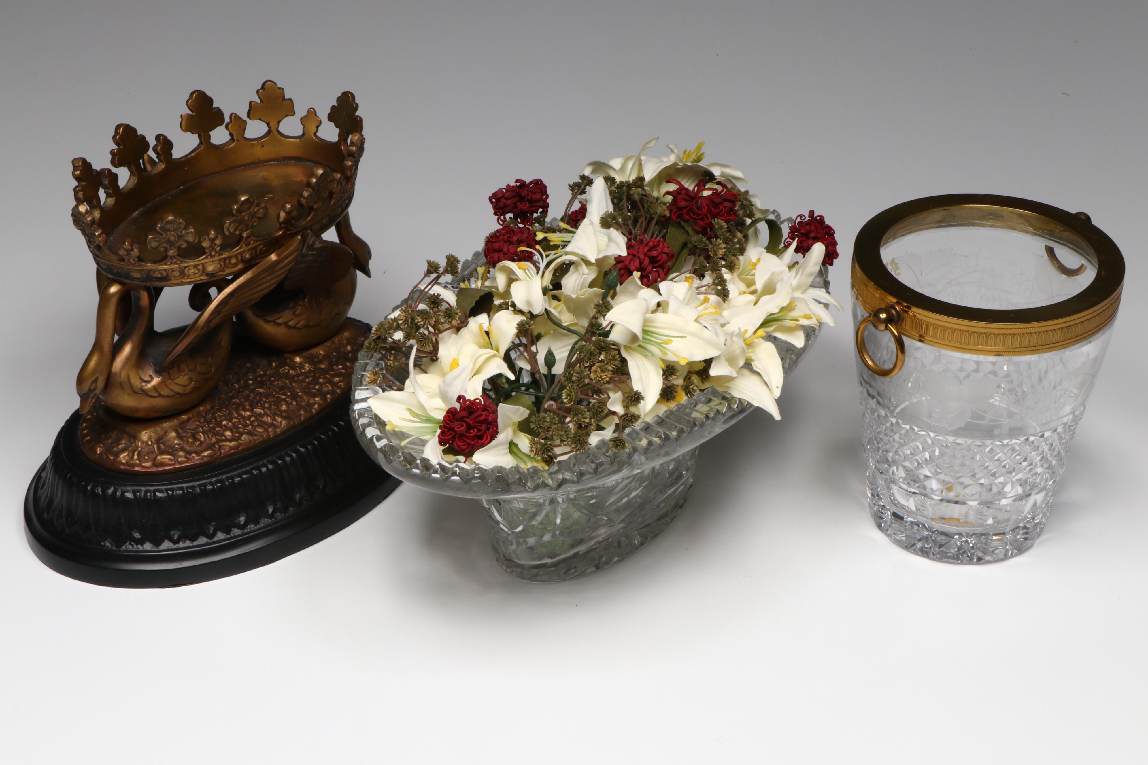 French Empire Style Ormolu Mounted Crystal Centerpiece Bowls and Tableware