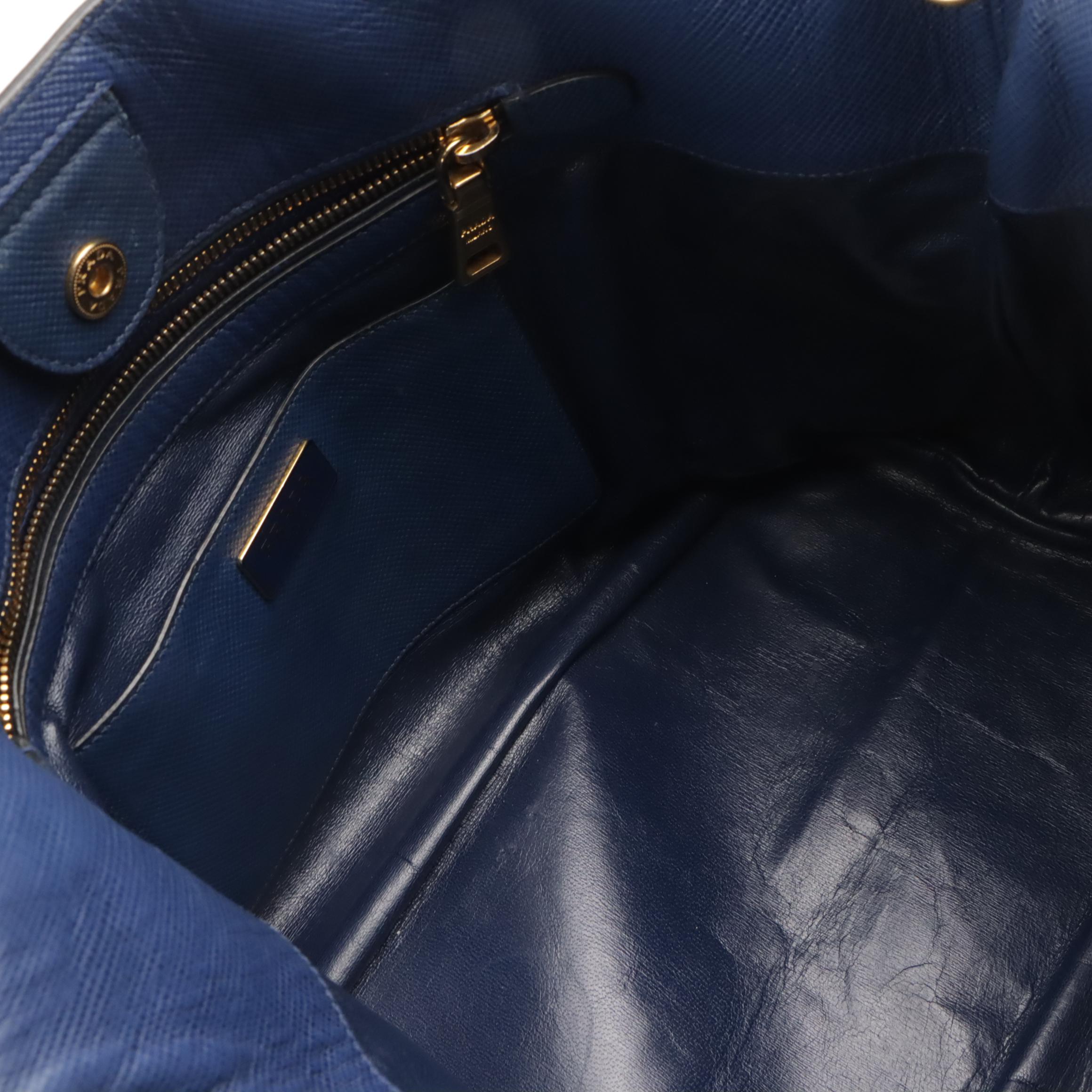 Prada Blue Saffiano Leather Front-Pocket Two-Way Tote Bag