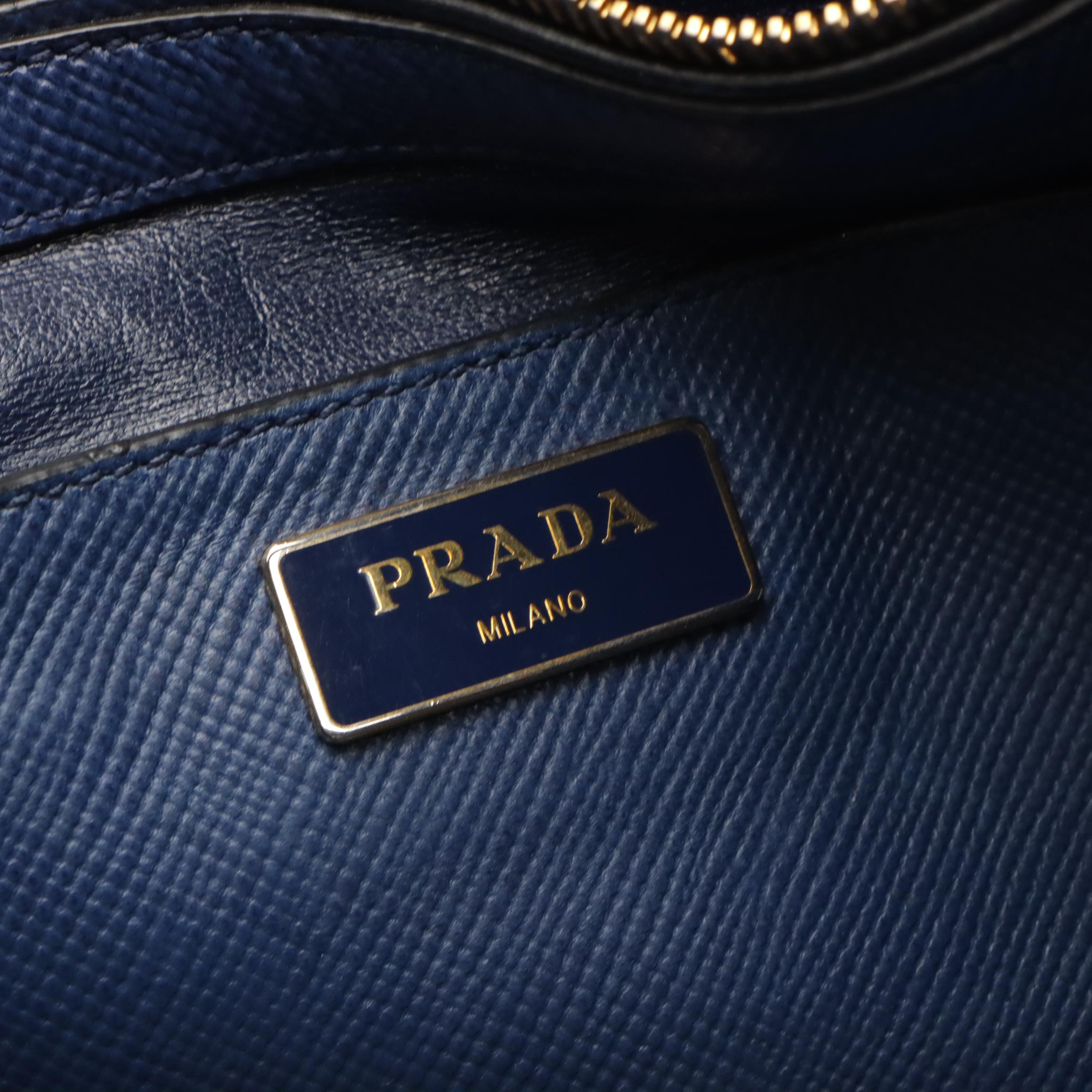 Prada Blue Saffiano Leather Front-Pocket Two-Way Tote Bag
