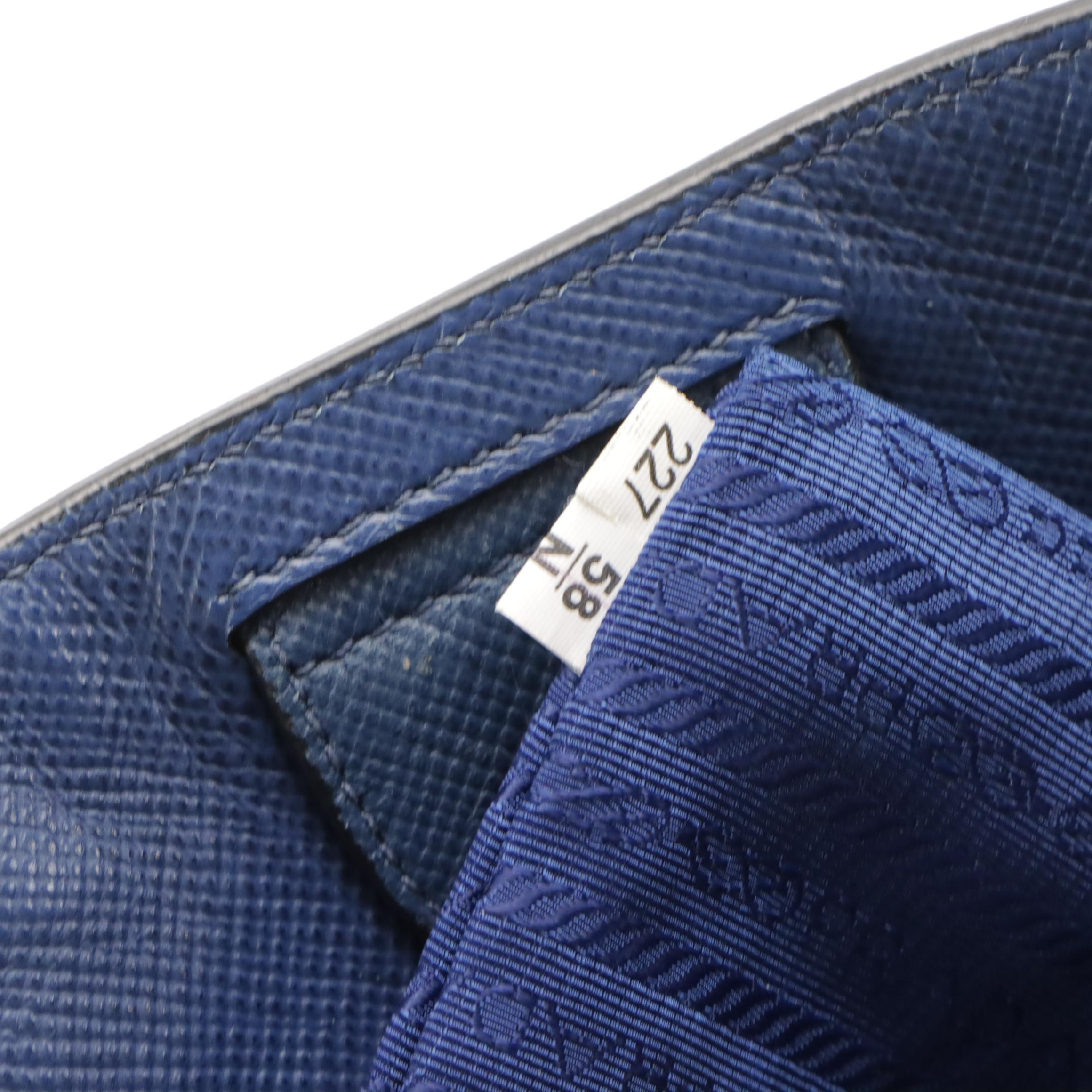 Prada Blue Saffiano Leather Front-Pocket Two-Way Tote Bag