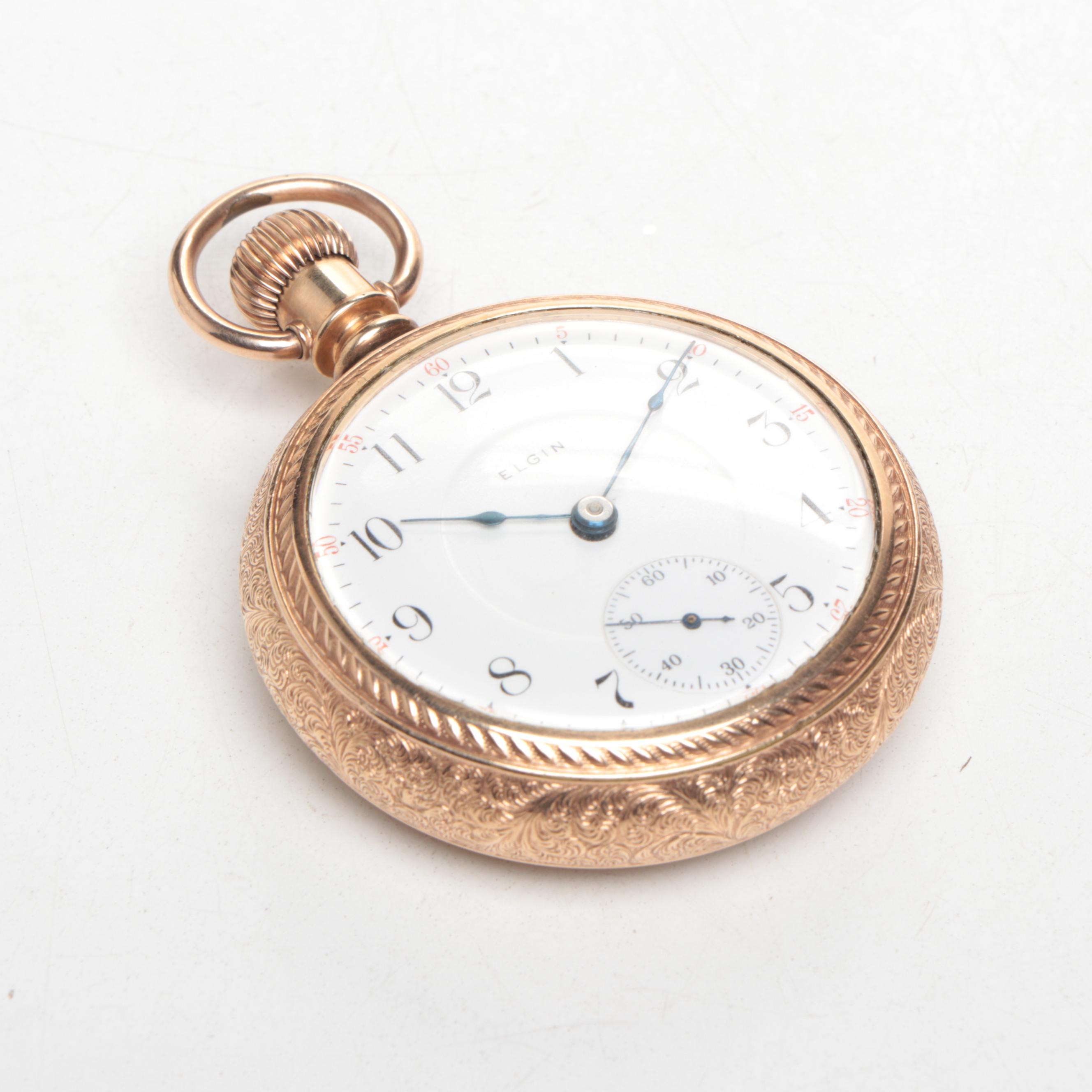 Elgin Gold Filled Pocket Watch in Glass Cloche Display