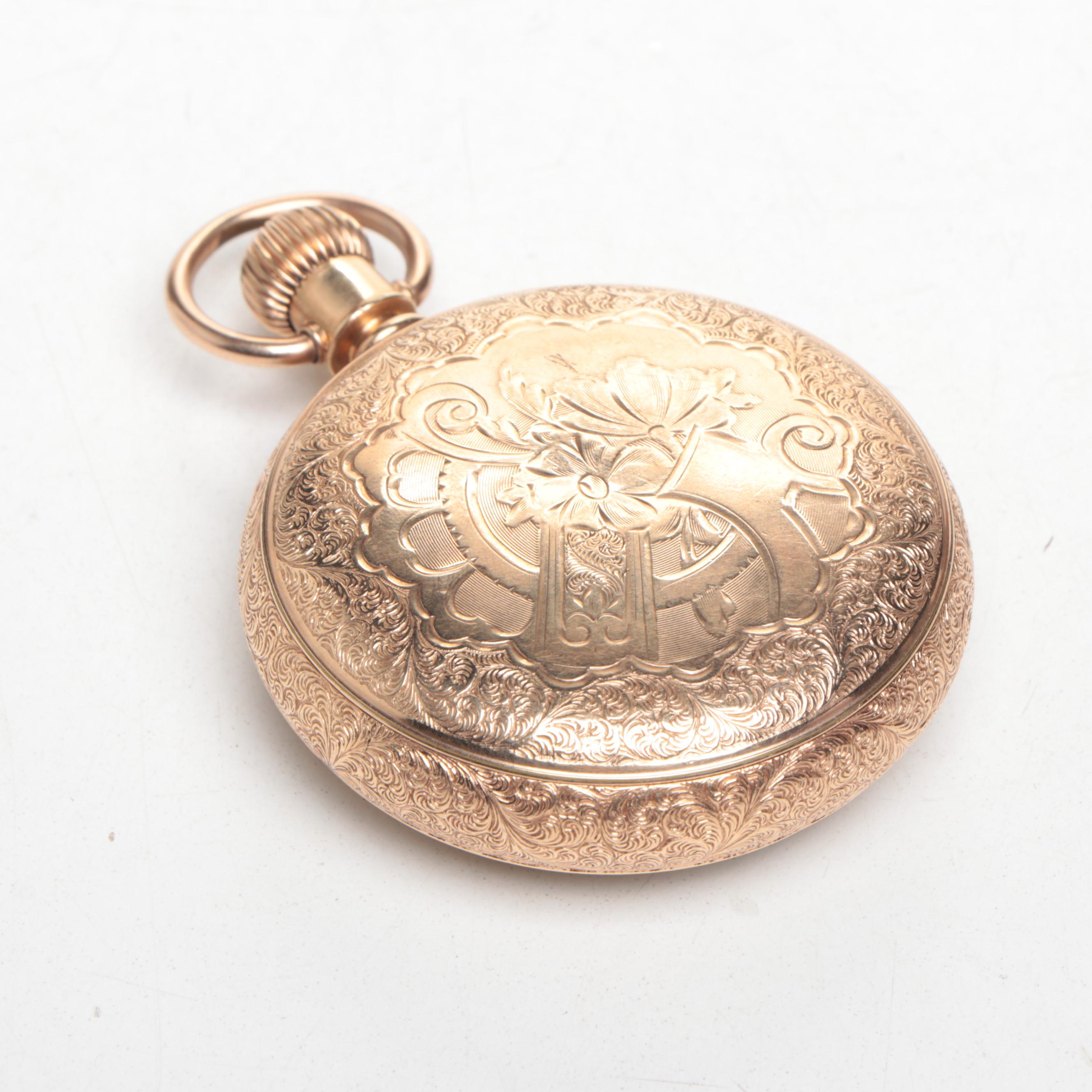 Elgin Gold Filled Pocket Watch in Glass Cloche Display