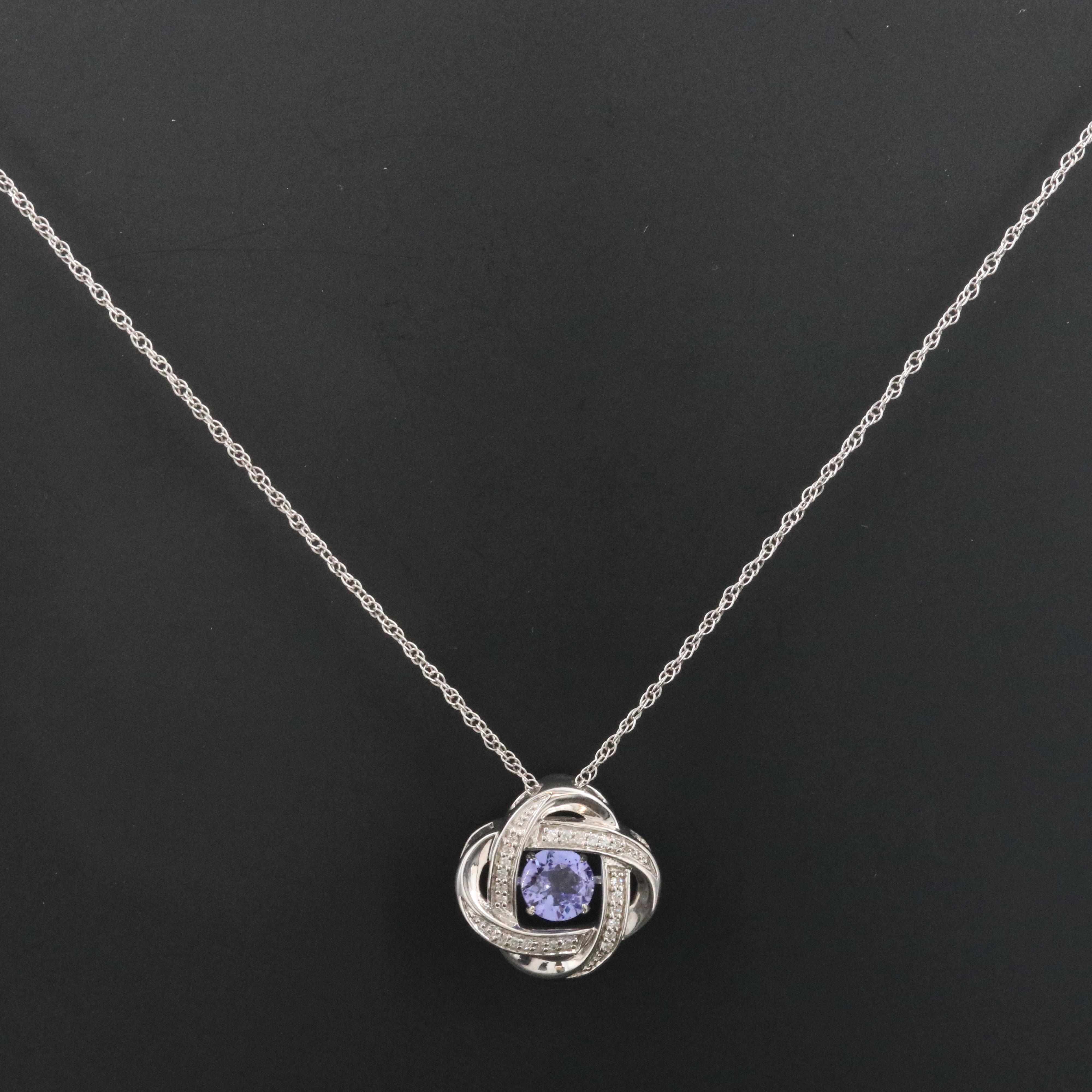 Sterling Tanzanite and Diamond Knot Shimmer Pendant Necklace
