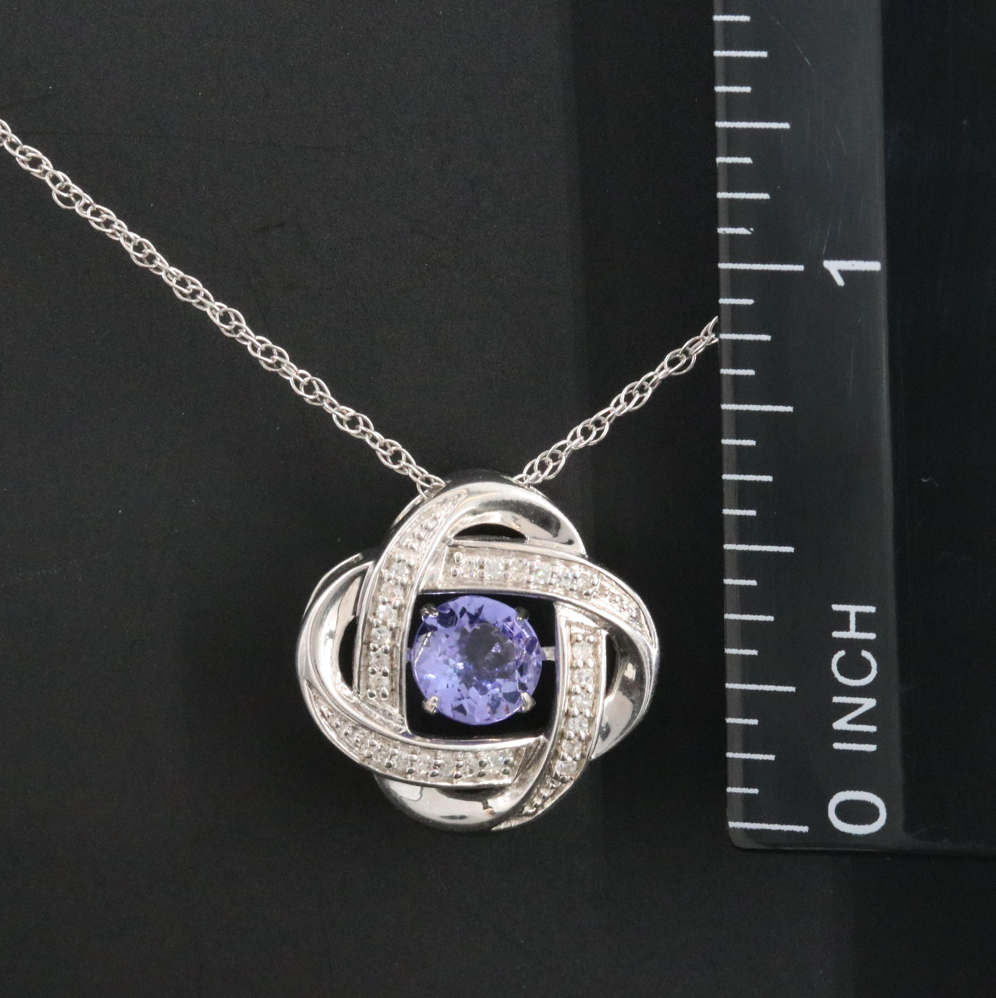 Sterling Tanzanite and Diamond Knot Shimmer Pendant Necklace