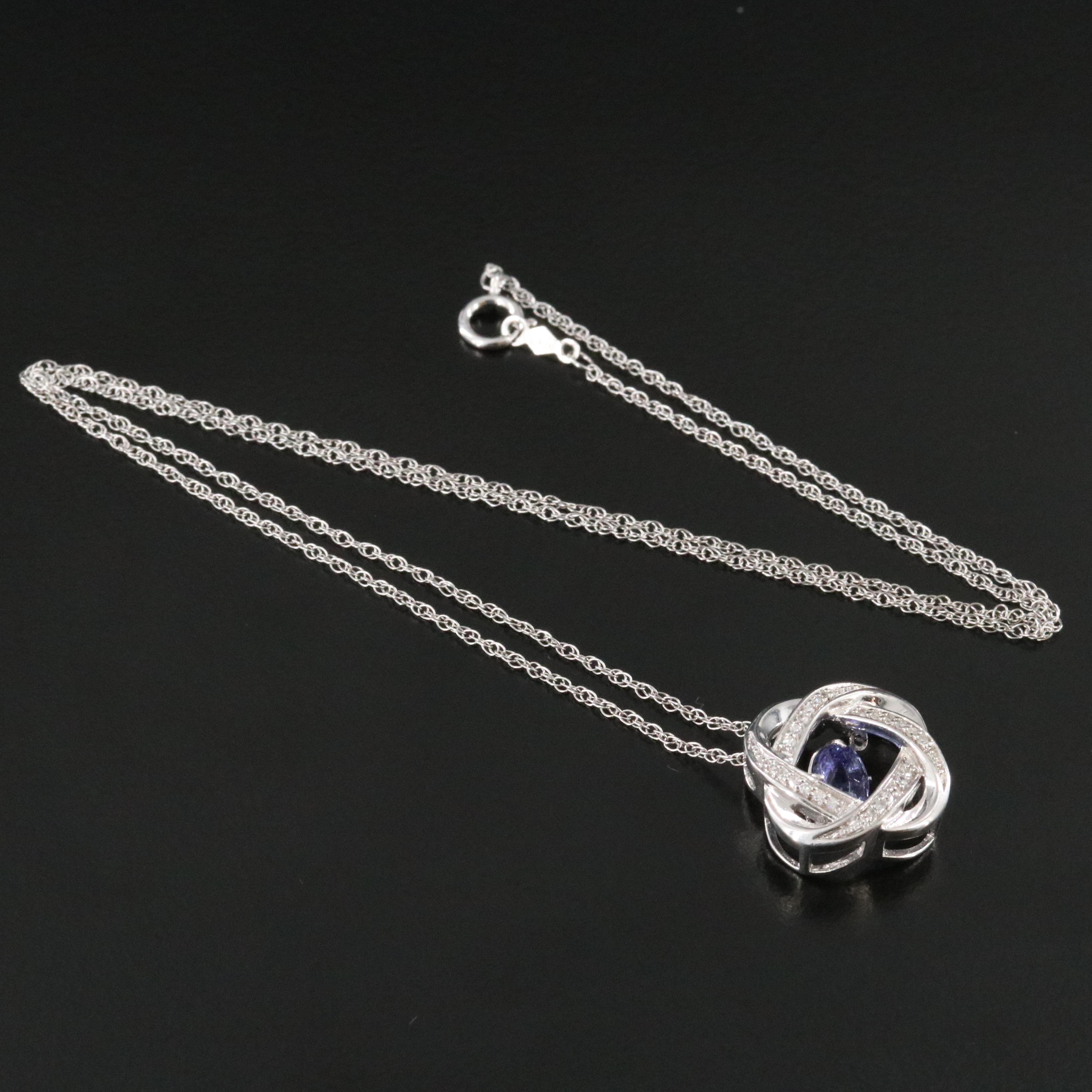 Sterling Tanzanite and Diamond Knot Shimmer Pendant Necklace