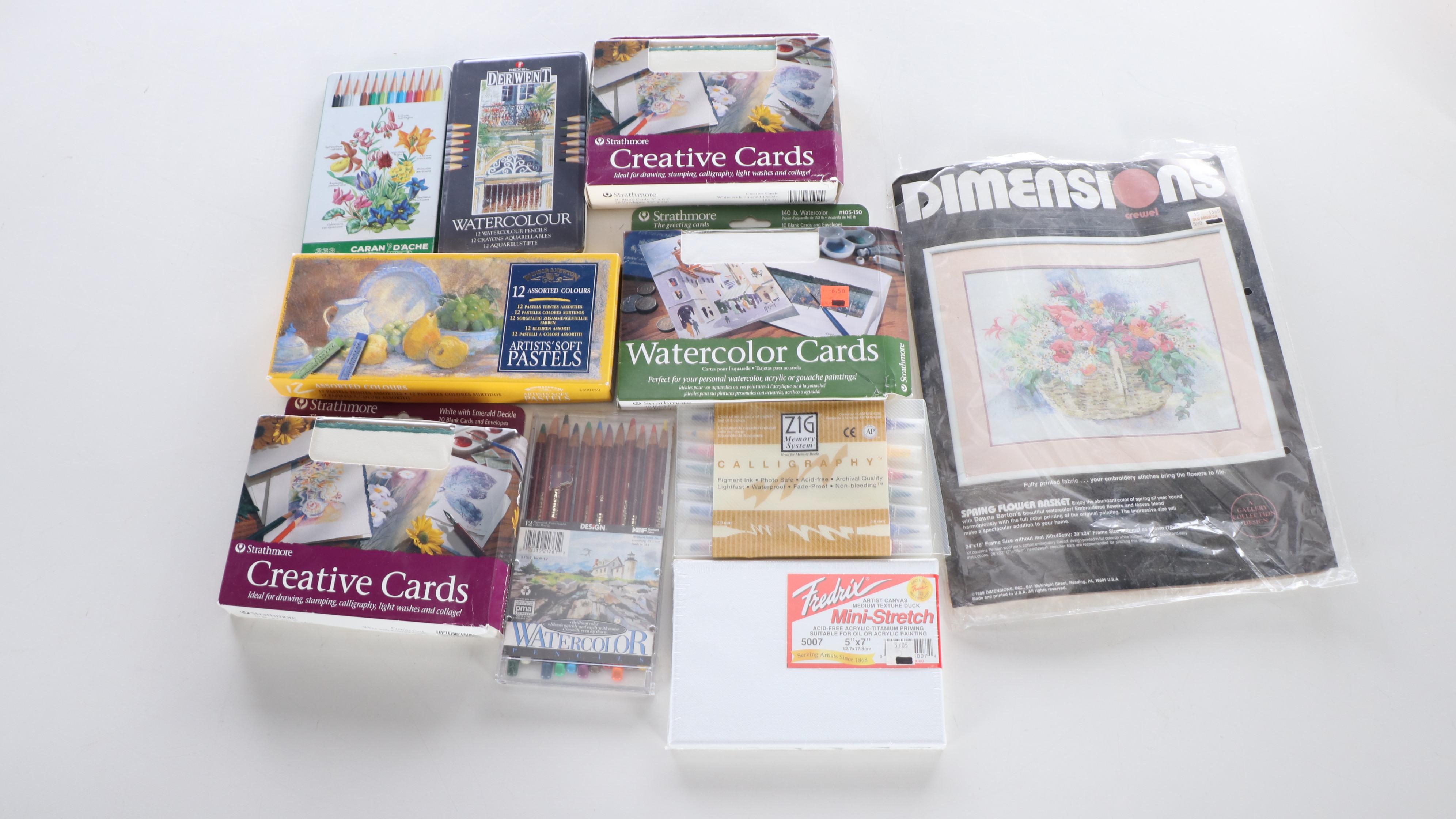 Watercolor Pencils, Pastels, Stamps and More Art Supplies with Books