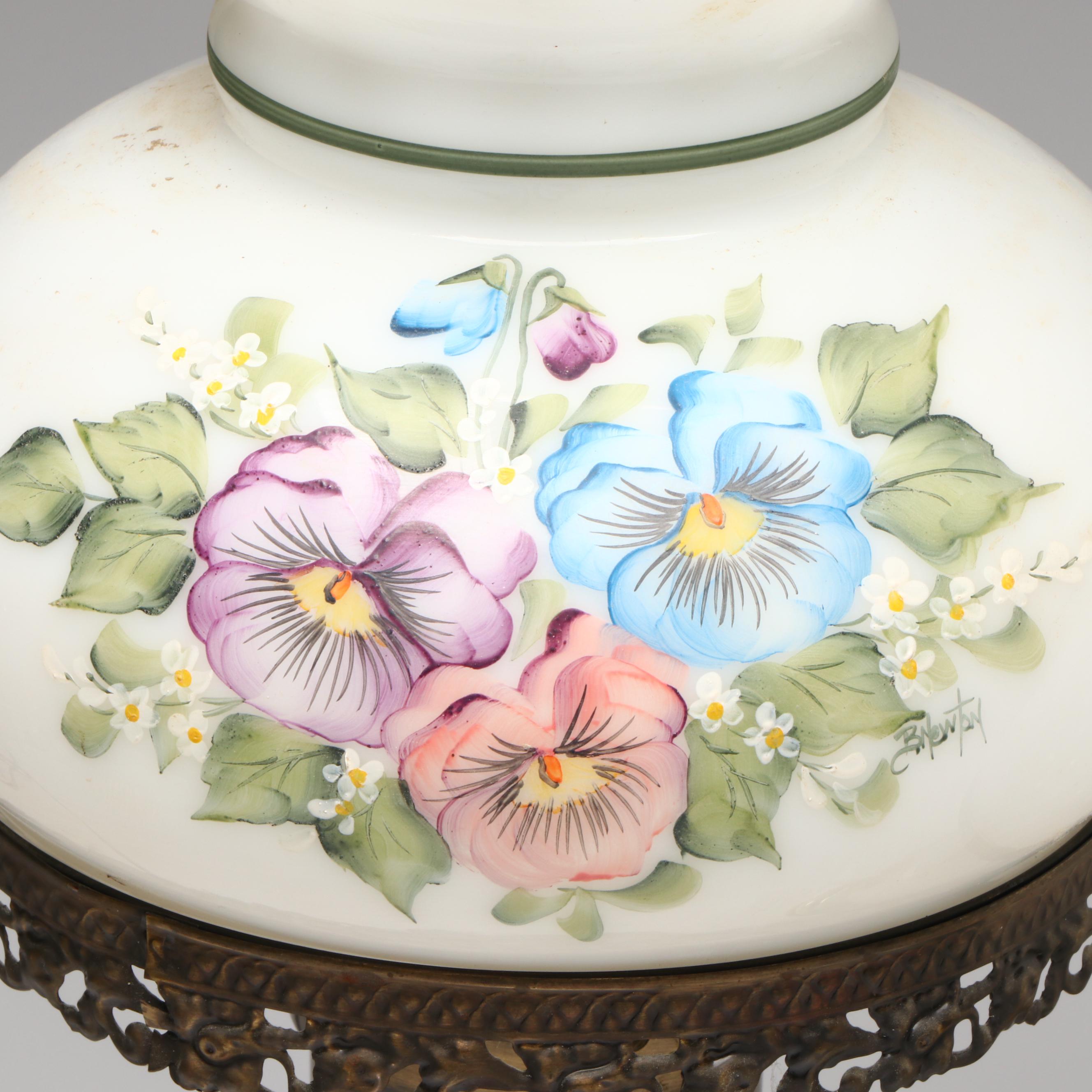 Hobbyist Painted and Other Victorian Style Milk Glass Parlor Lamps, Vintage