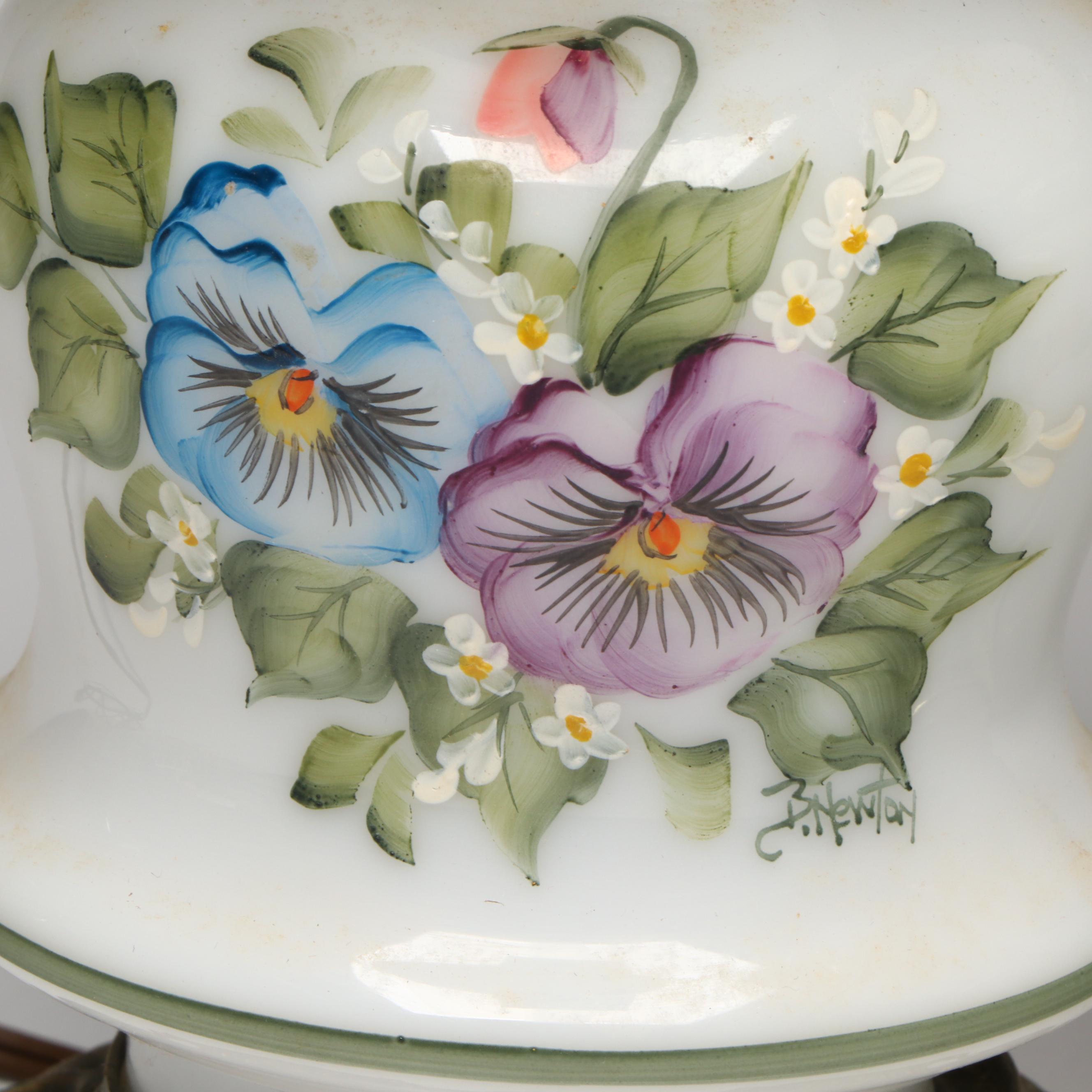 Hobbyist Painted and Other Victorian Style Milk Glass Parlor Lamps, Vintage