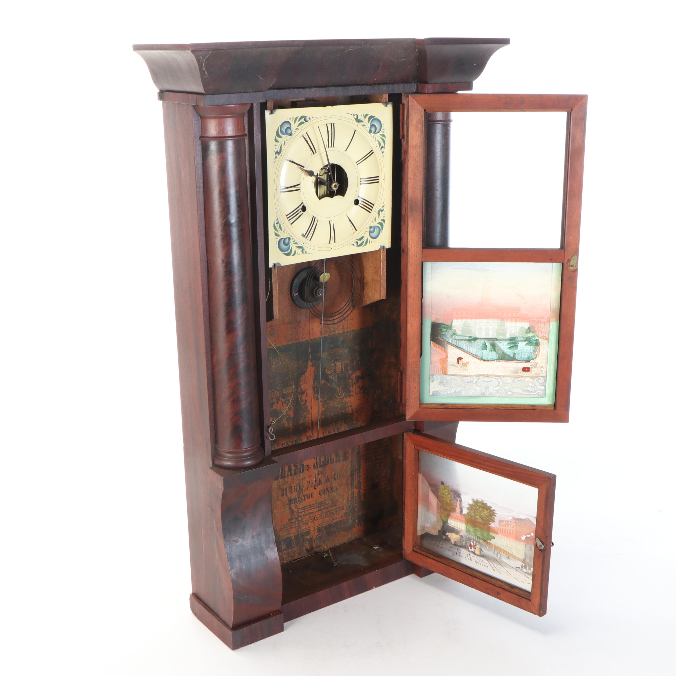 Birge Peck & Co. Empire Reverse Painted Mahogany Shelf Clock, 19th Century