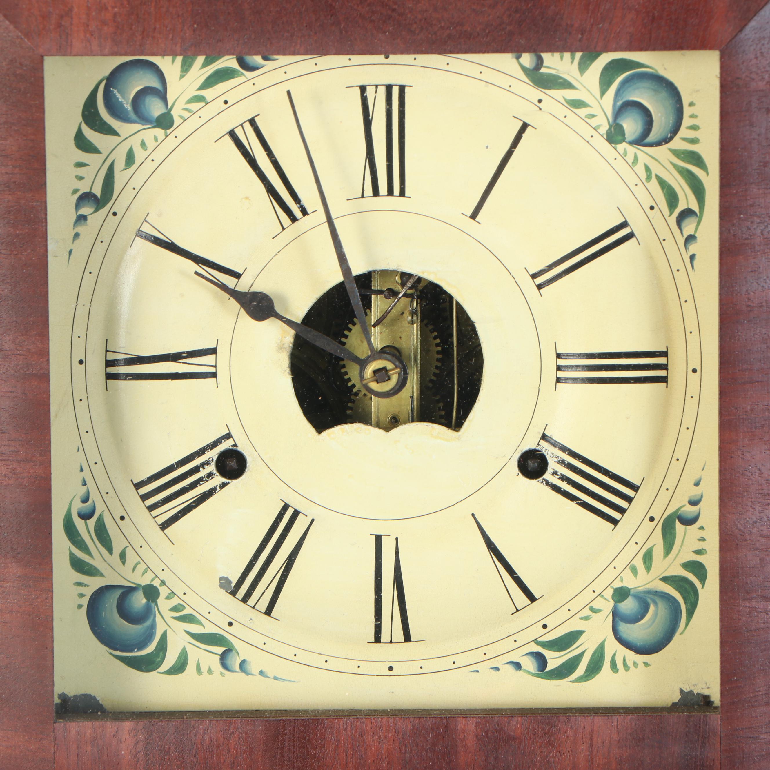 Birge Peck & Co. Empire Reverse Painted Mahogany Shelf Clock, 19th Century