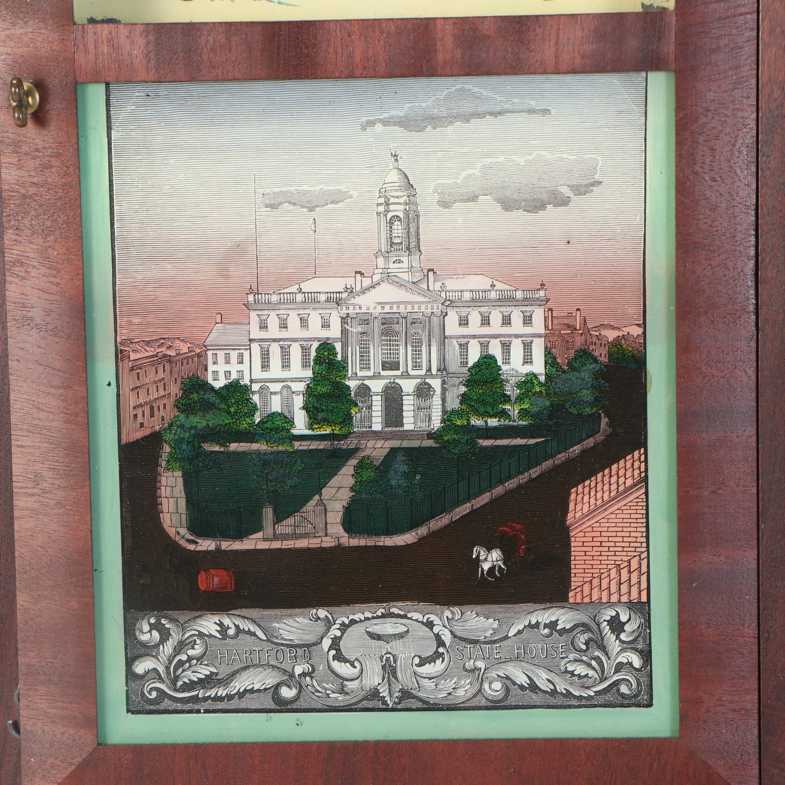 Birge Peck & Co. Empire Reverse Painted Mahogany Shelf Clock, 19th Century