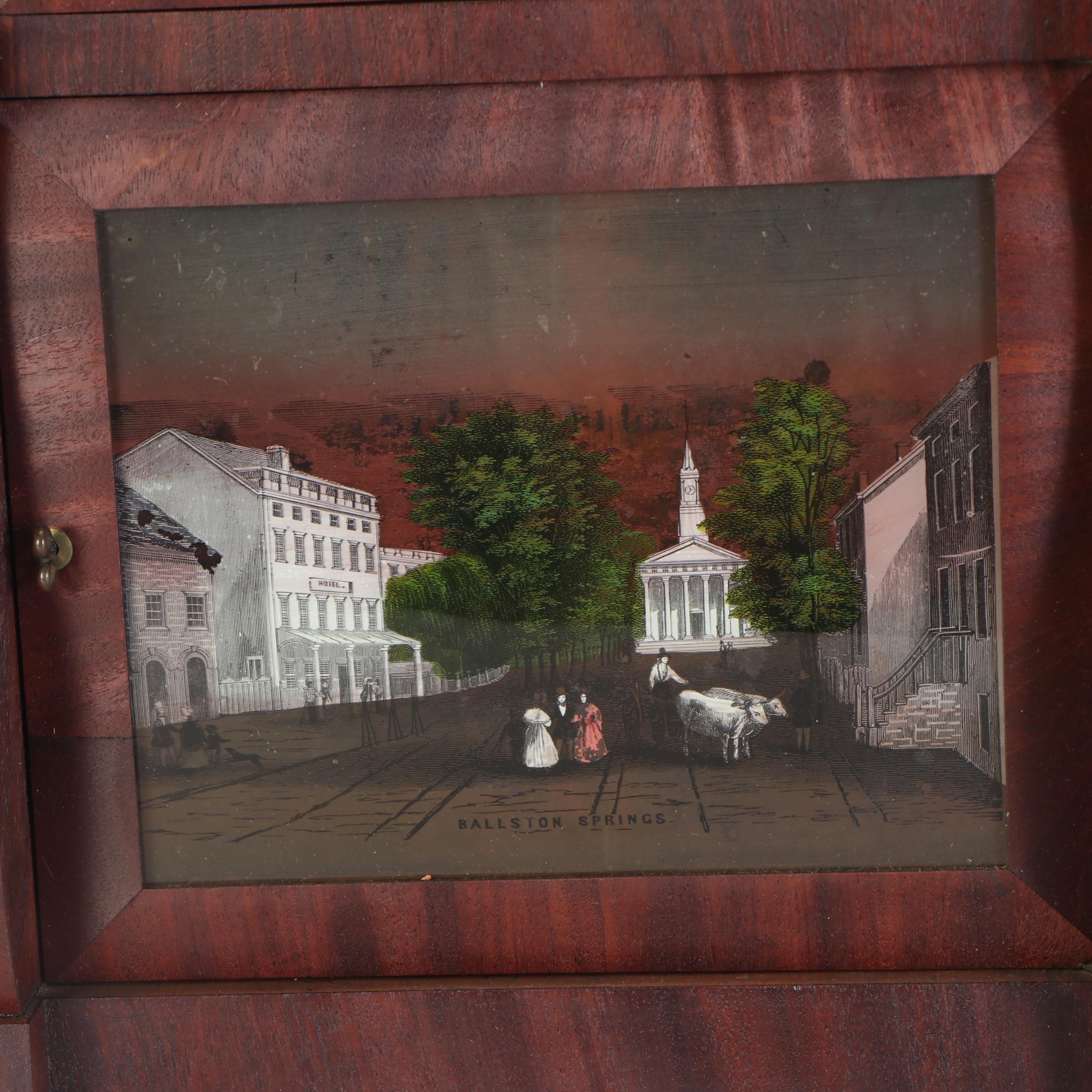 Birge Peck & Co. Empire Reverse Painted Mahogany Shelf Clock, 19th Century